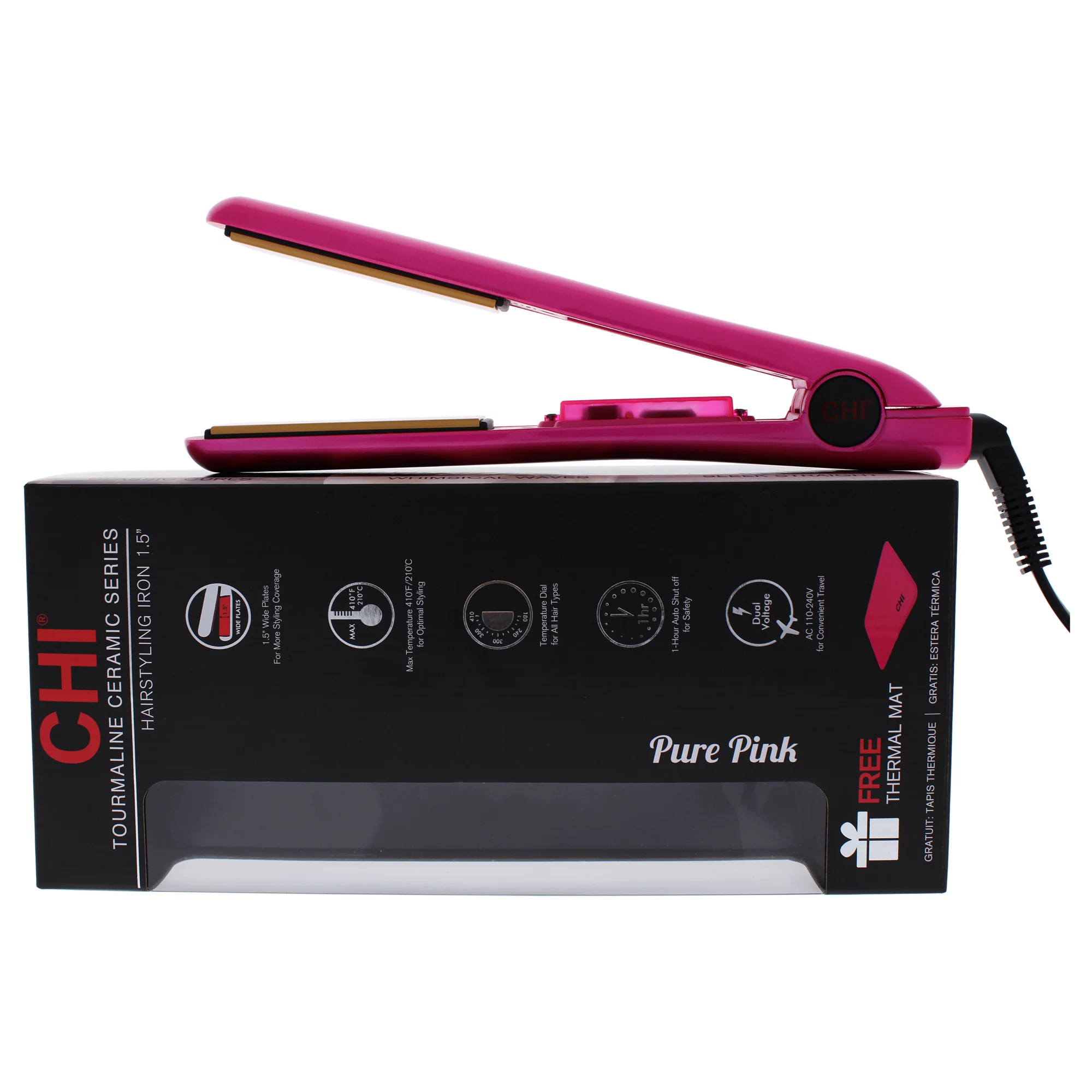 CHI Expert Classic Tourmaline Ceramic Flat Iron, Pure Pink, 1.5