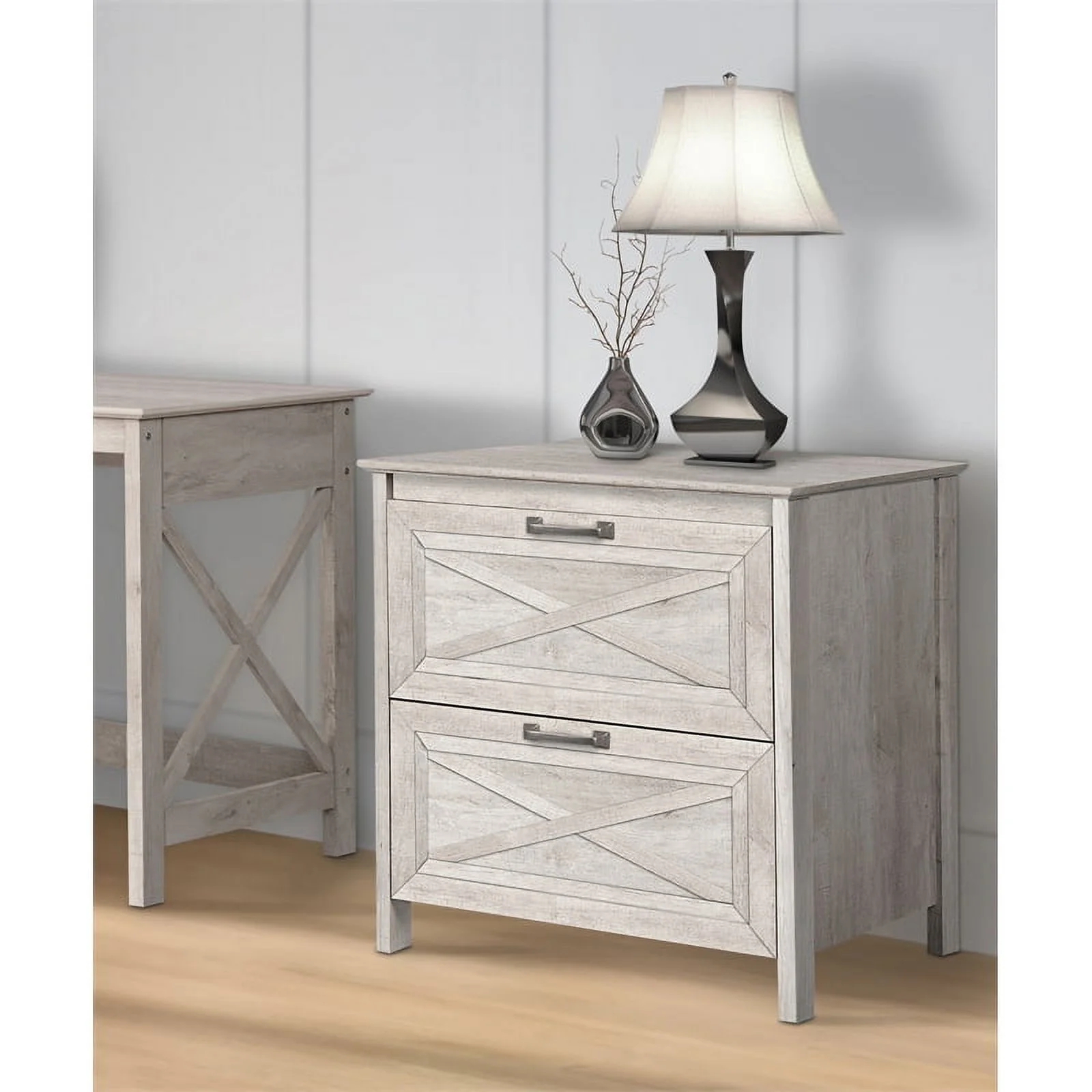 Home Square Wood 2 Drawer Lateral Filing Cabinet in Washed Gray - Set of 2