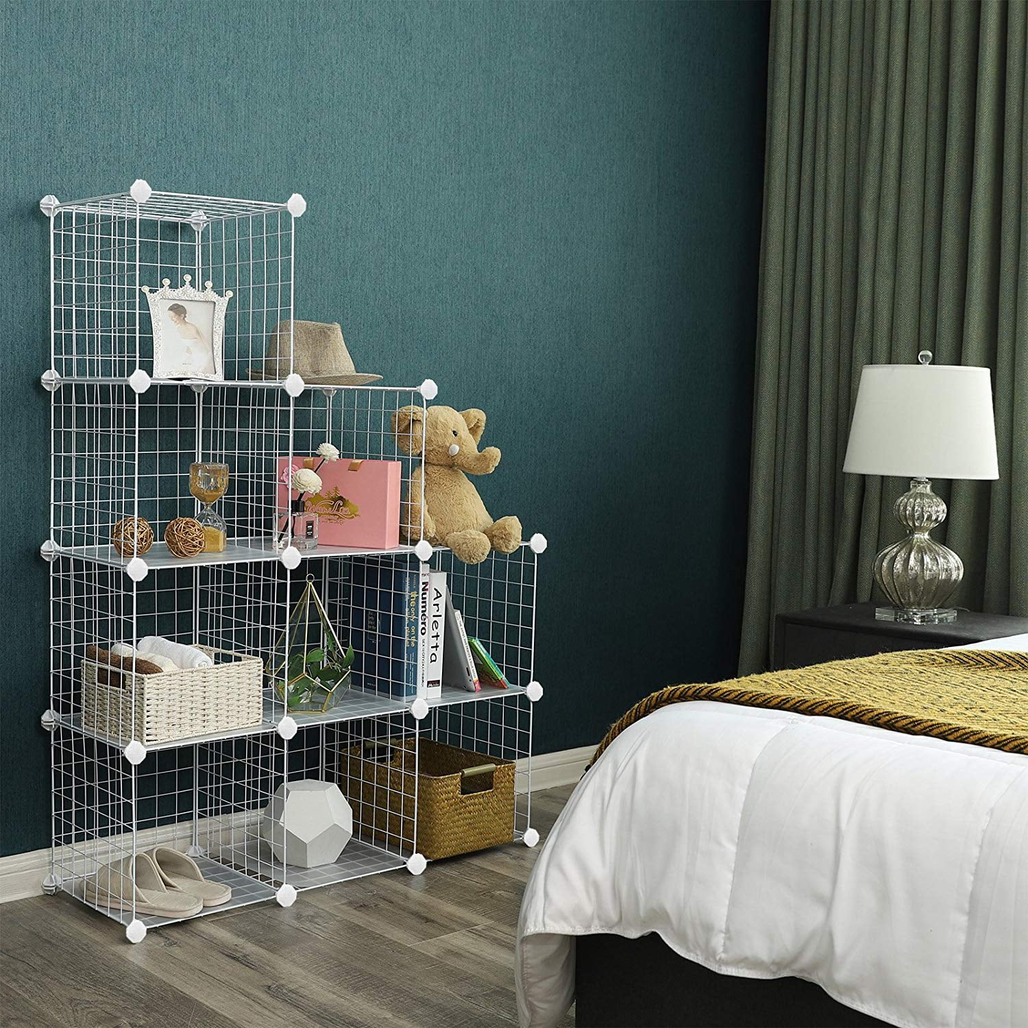 SONGMICS 9-Cube Metal Wire Storage Cubes, DIY Closet Cabinet and Modular Shelving Grids, Wire Mesh Shelves and Rack