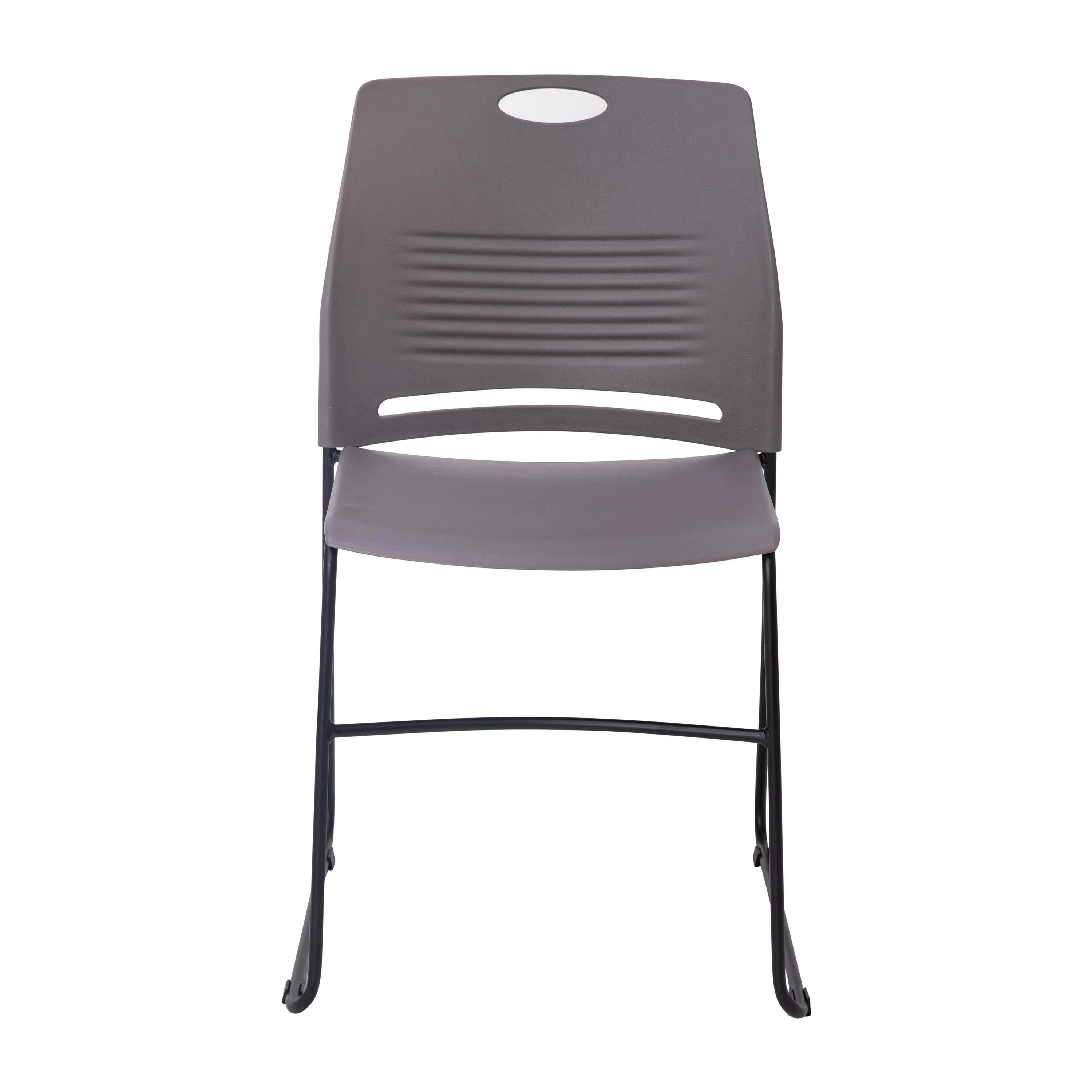 BizChair Set of 5 Commercial 660 lb. Capacity Gray Plastic Stack Chairs with Black Powder Coated Sled Base Frames and Carrying Handle