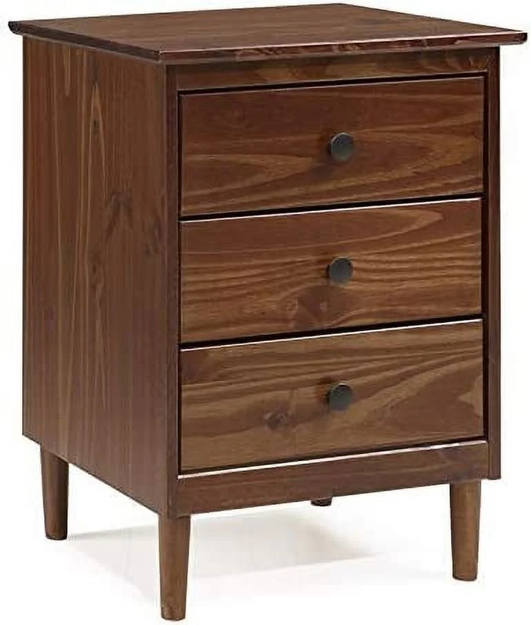 Modern 3 Drawer Wood Nightstand Bedroom Side End Table in Walnut