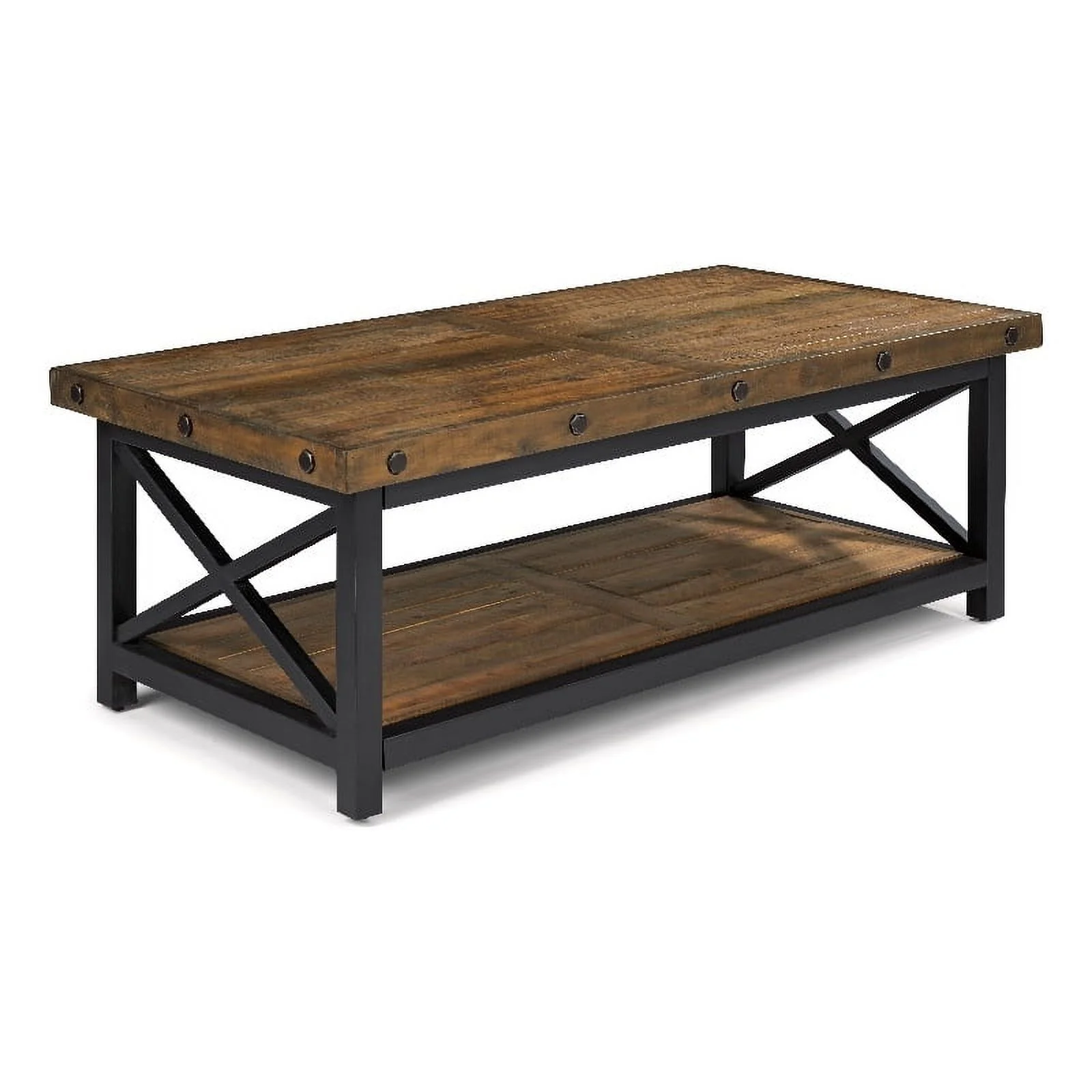Portman Brown Rectangular Coffee Table with Metal Frame and Exposed Bolt Heads