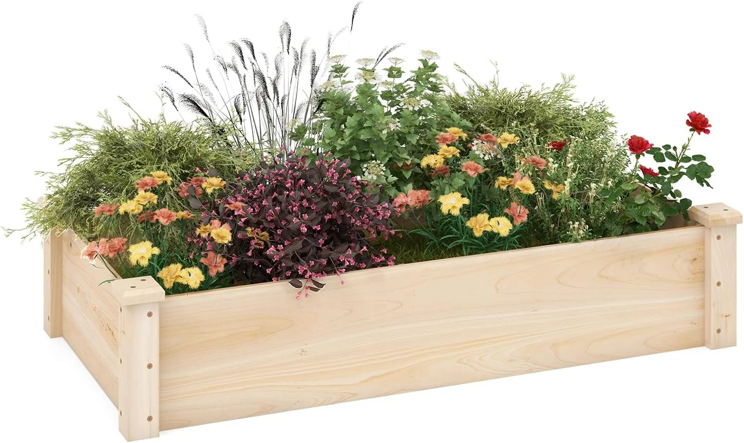 Wooden Raised Garden Bed, Rectangular Planter Box for Vegetables, Fruits, Flowers, Herbs, 48