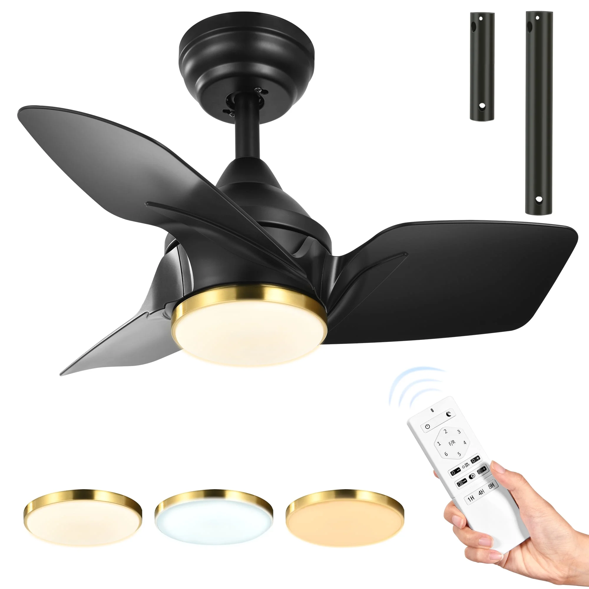 Dextrus 26in Black Ceiling Fans with Light and Remote, Dimmable Fanlight for Indoor Outdoor, Light Fan with Stepless Color Temperature, Memory Function, Night Light Mode,3 Blades