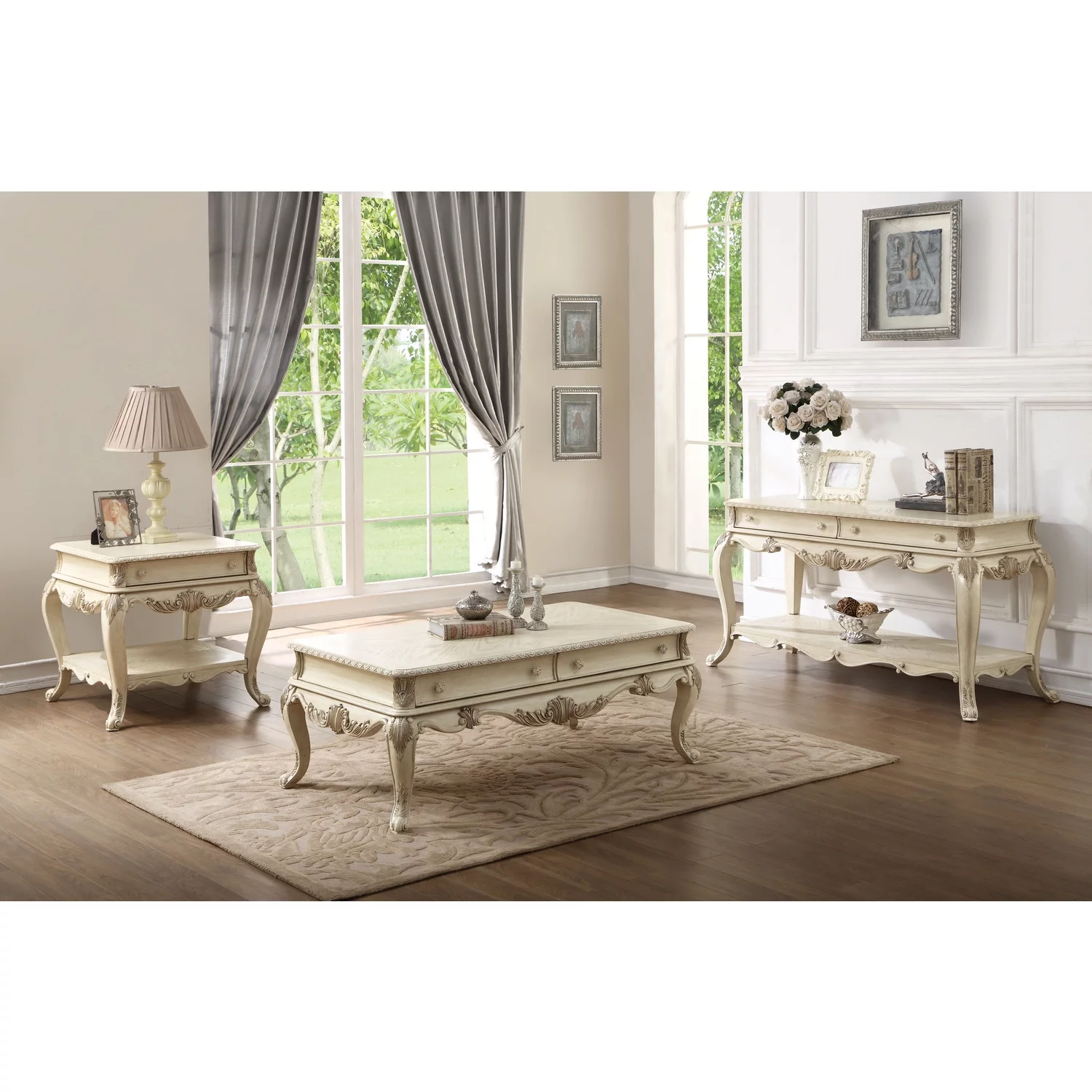 Benzara BM185328 Wooden End Table with One Drawer & Bottom Shelf, Antique White - 26 x 28 x 26 in.