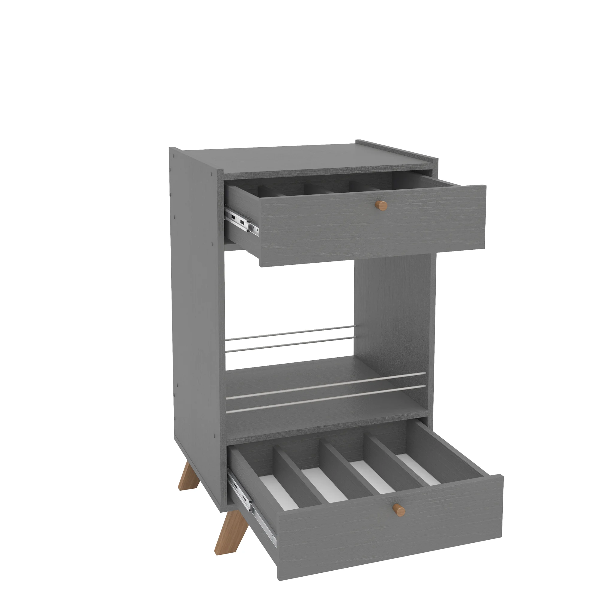 Boahaus Belfast Modern Mini Bar Cabinet, 2 Drawers, Wine Glass Rack, Grey Matte