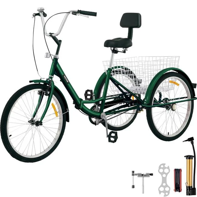 Vevor ZDCLC24C1SGREEN01V0 24 in. 1-Speed 3-Wheel Adult Tricycle, Green