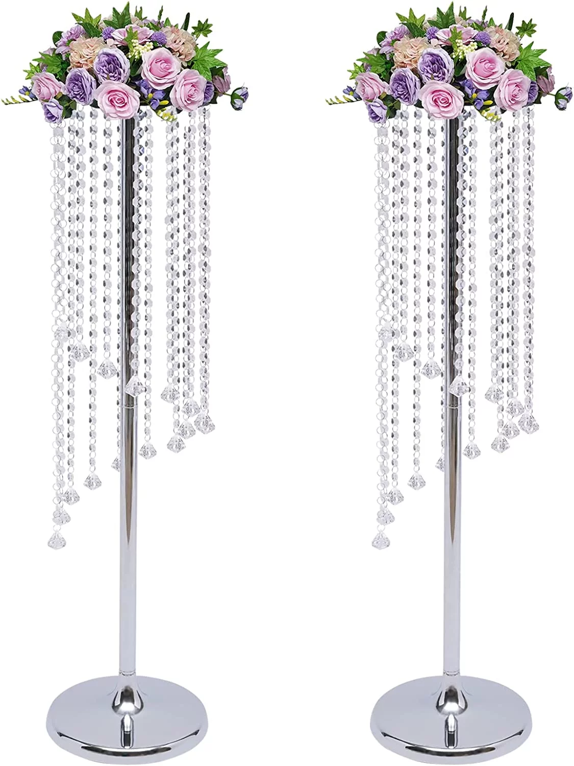 Wedding Centerpieces Crystal Flower Stand Metal Flower Vase 2 Pcs 35.4in Tall for Party Tables Decorations Silver