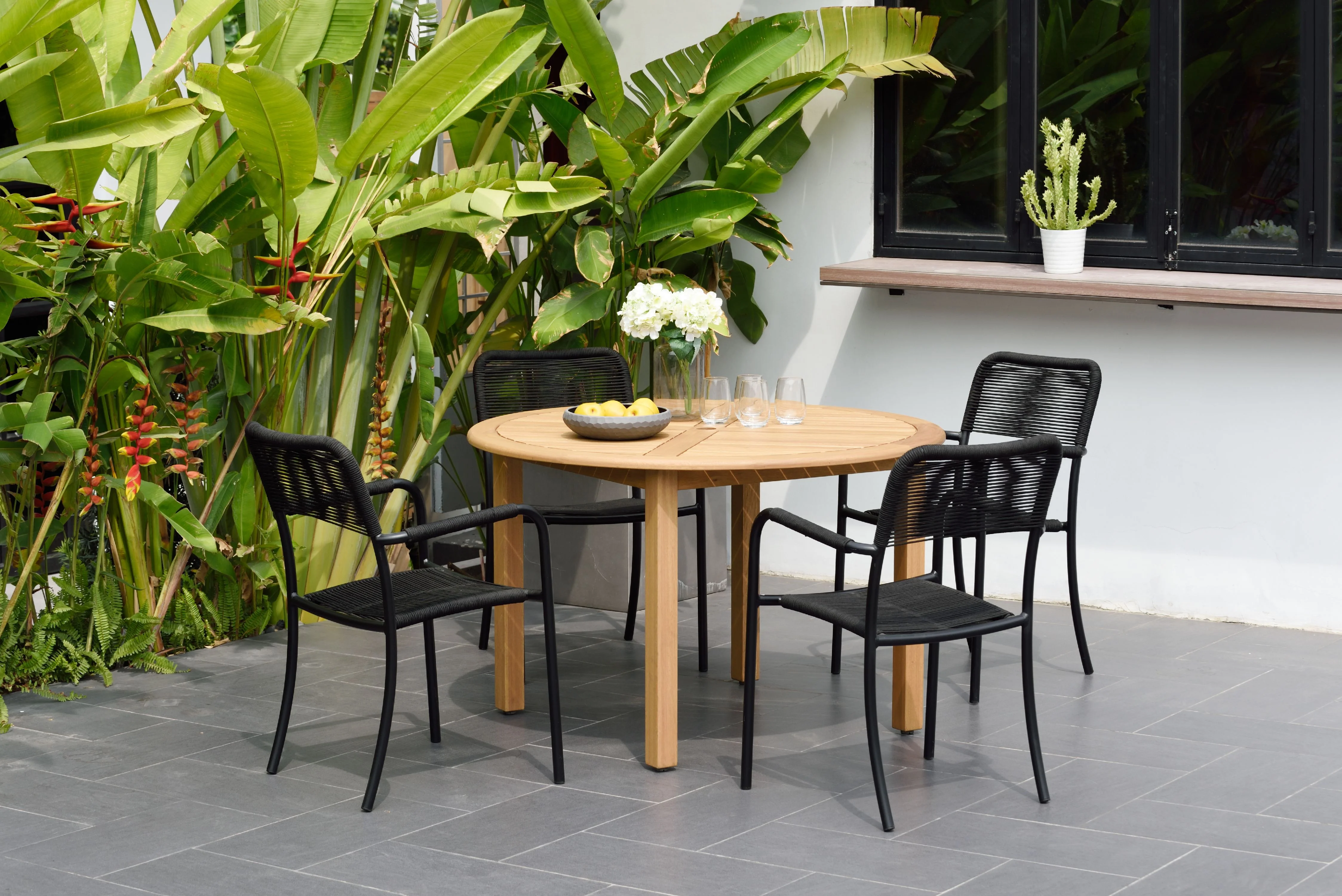 Amazonia Navilly Teak Finish 5 Pieces Round Patio Dining Set