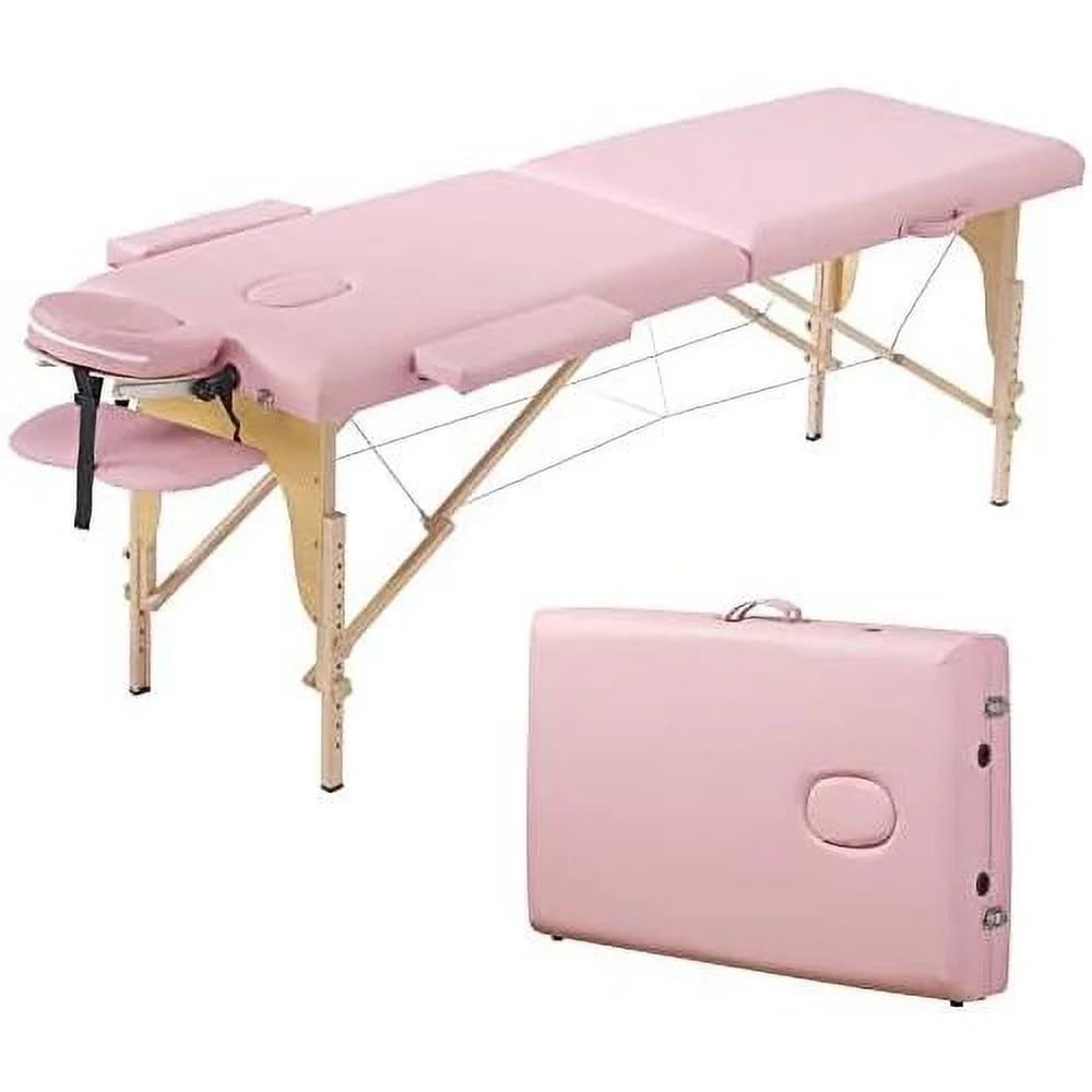 Portable Folding Massage Table - 2 Sections Massage Bed Spa Table With Carrying Bag, Face Cradle, Armrest & Hand Pallet - Easy Set Up, Lightweight, Height Adjustable 24