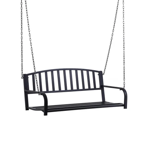 Buumin Outsunny 2 Person Front Porch Swing Patio Swing Bench, Outdoor Steel Swing Chair with Sturdy Chains, for Backyard, Deck, 528 lb Weight Capacity, Black