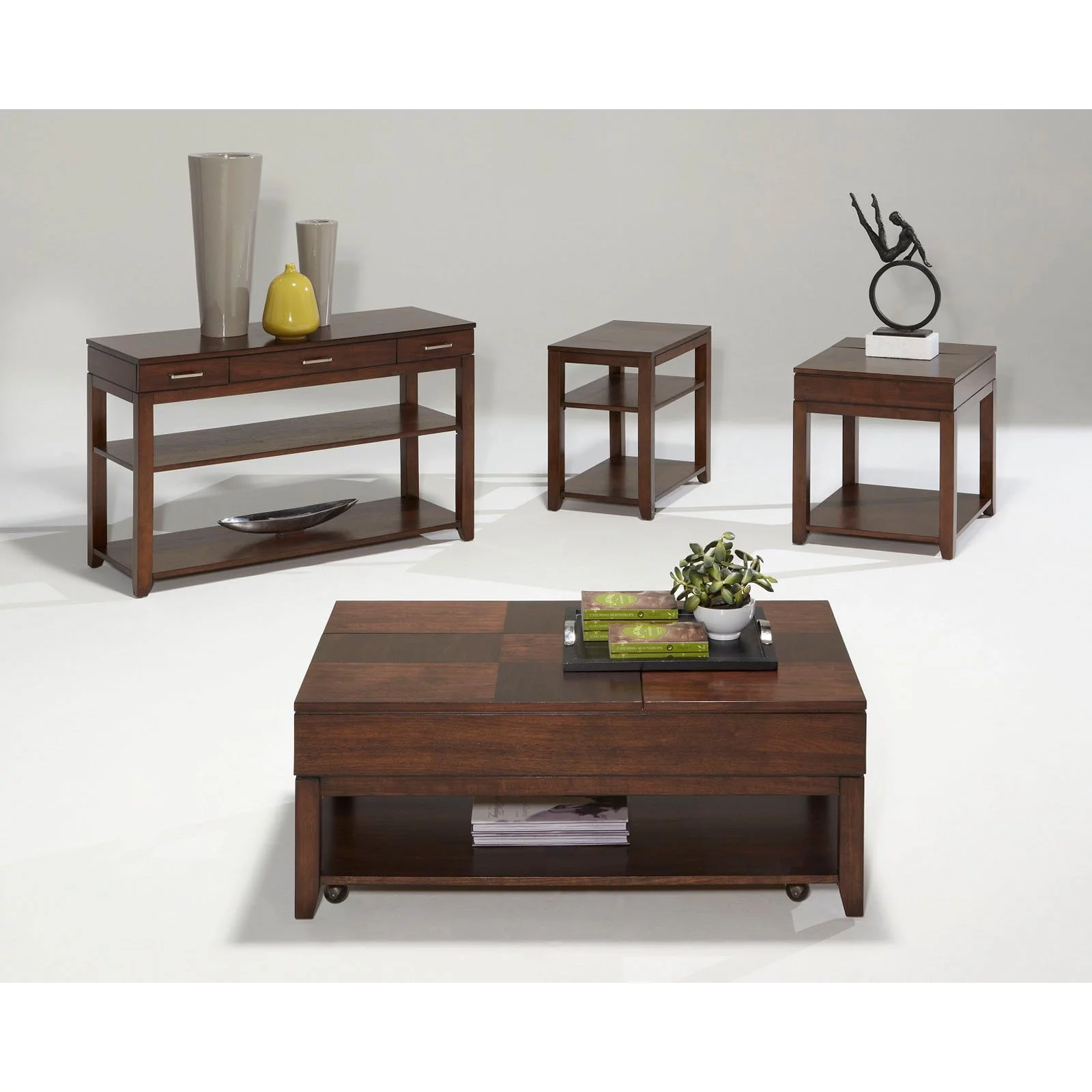 Progressive Furniture Daytona Wood Sofa Console Table in Regal Walnut Brown