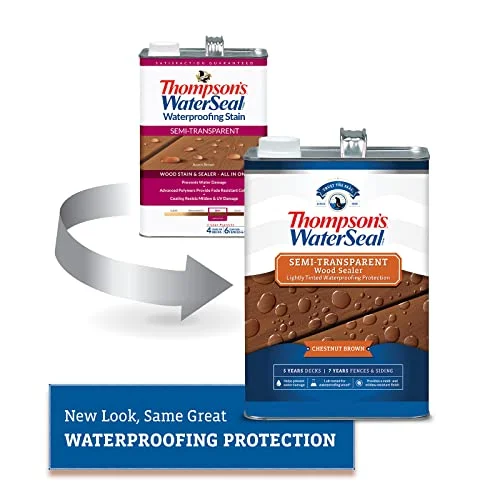Thompson’s WaterSeal Semi-Transparent Waterproofing Wood Stain and Sealer, Chestnut , 1 Gallon