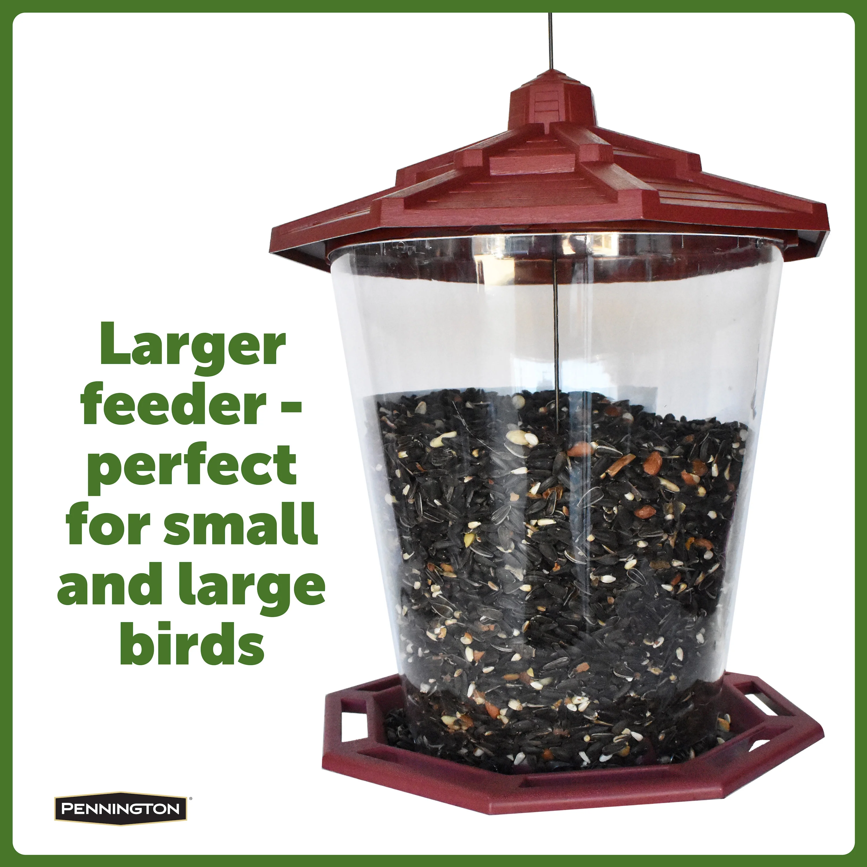 Pennington Earth Smart Red Recycled Resin Grand Ecozebo Wild Bird Feeder,  Jumbo 10 lb. Capacity, 1 Pack