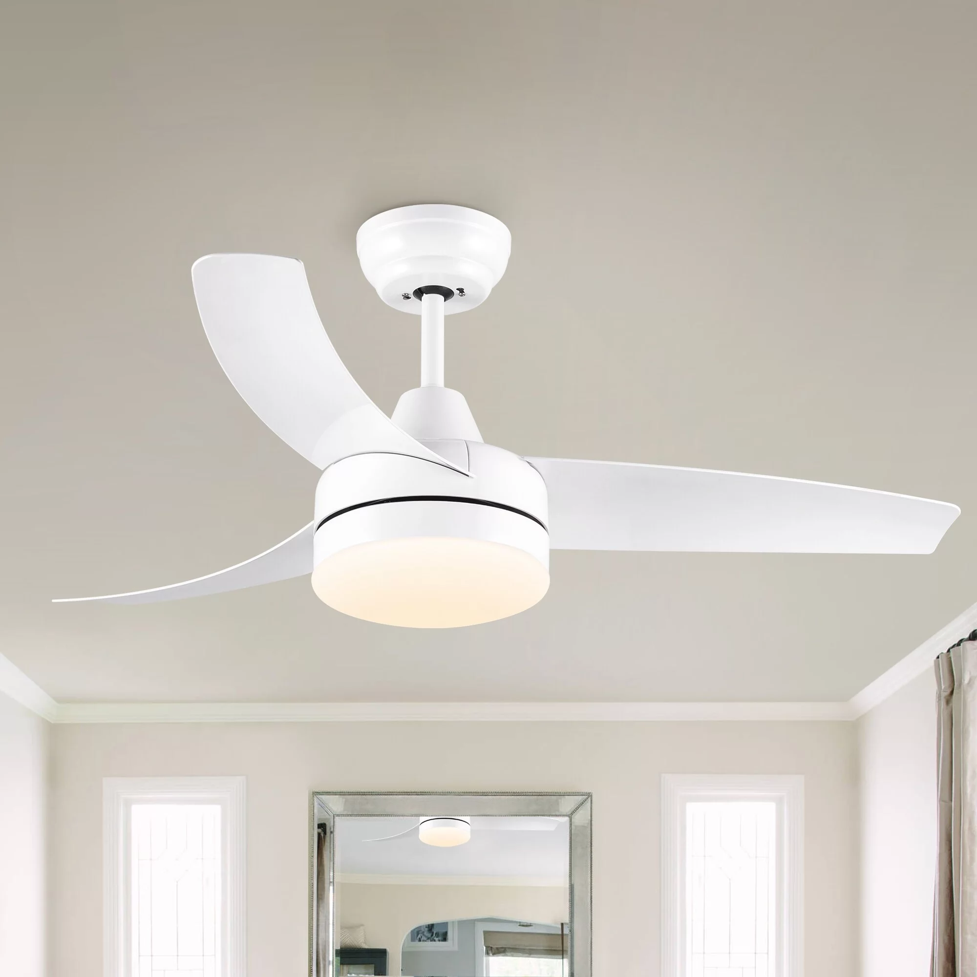 42 in. Matte White Ceiling Fan with light and Remote Control - 42 inches