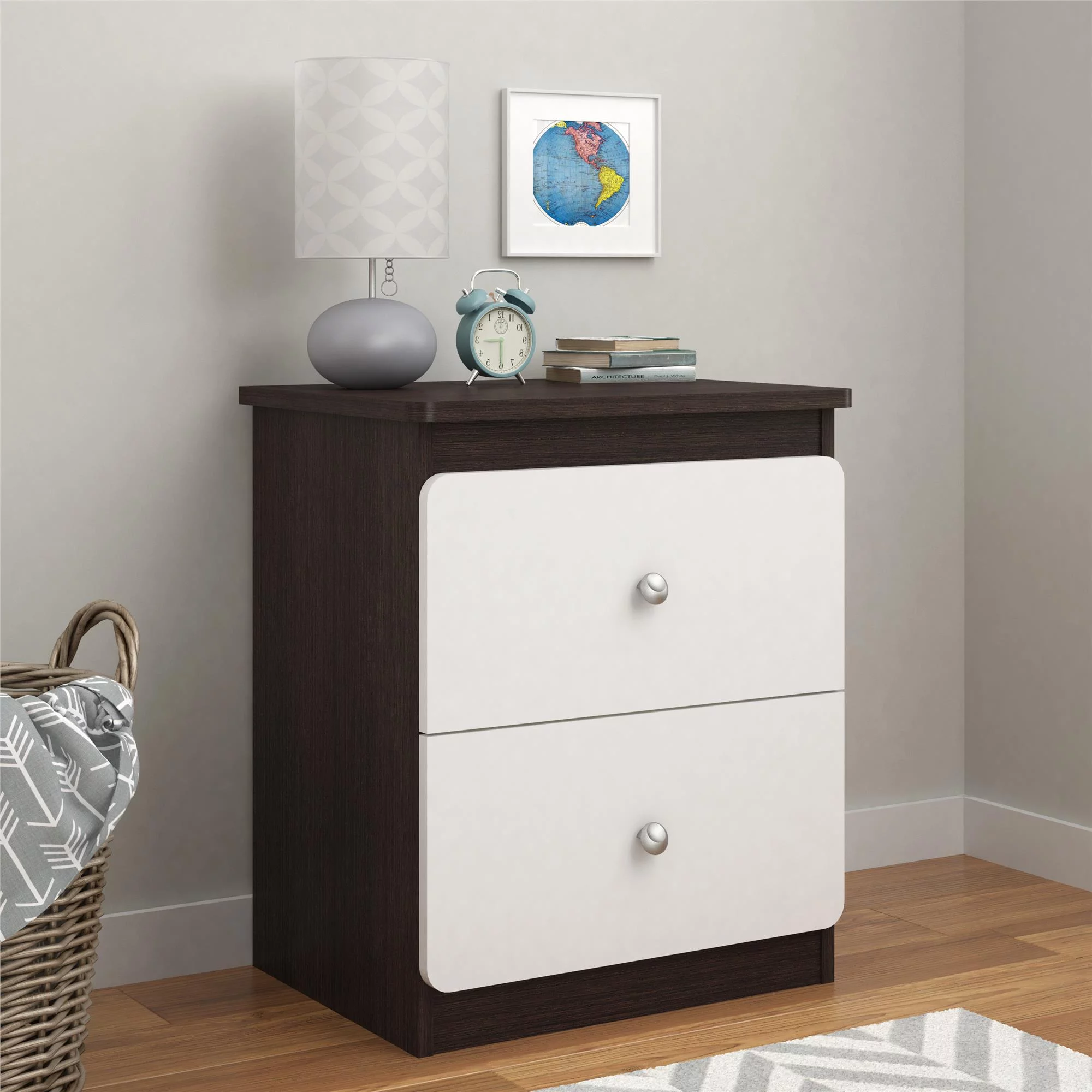 Ameriwood Home Willow Lake Nightstand, Coffee House Plank and White
