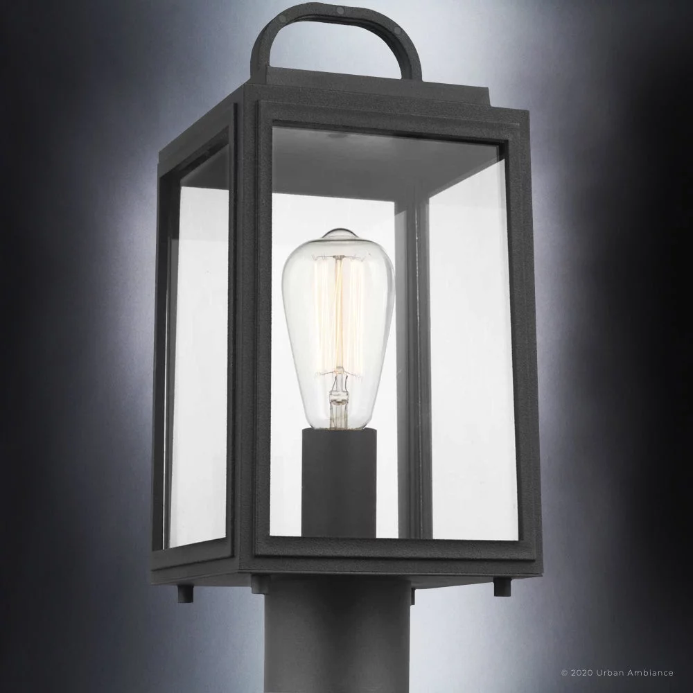 Luxury Farmhouse Post Light, 15.625H x 7W, with Modern Farmhouse Style, Midnight Black, UHP1389 by Urban Ambiance