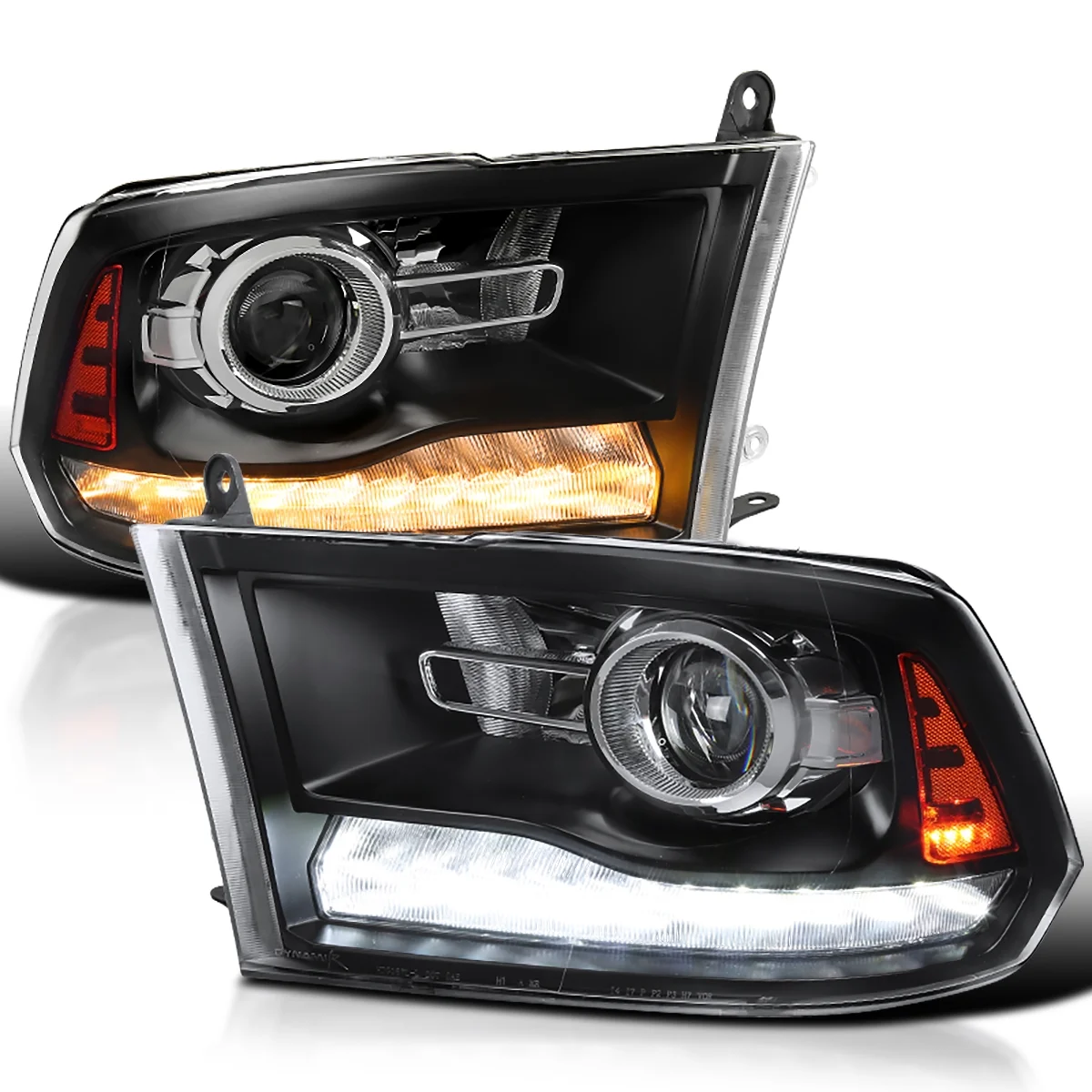 Spec-D Tuning Black Housing Clear Lens Projector Headlights + Switchback LED Signal Strip Compatible with 2009-2018 Dodge Ram 1500 2500 3500  Left + Right Pair Headlamps Assembly