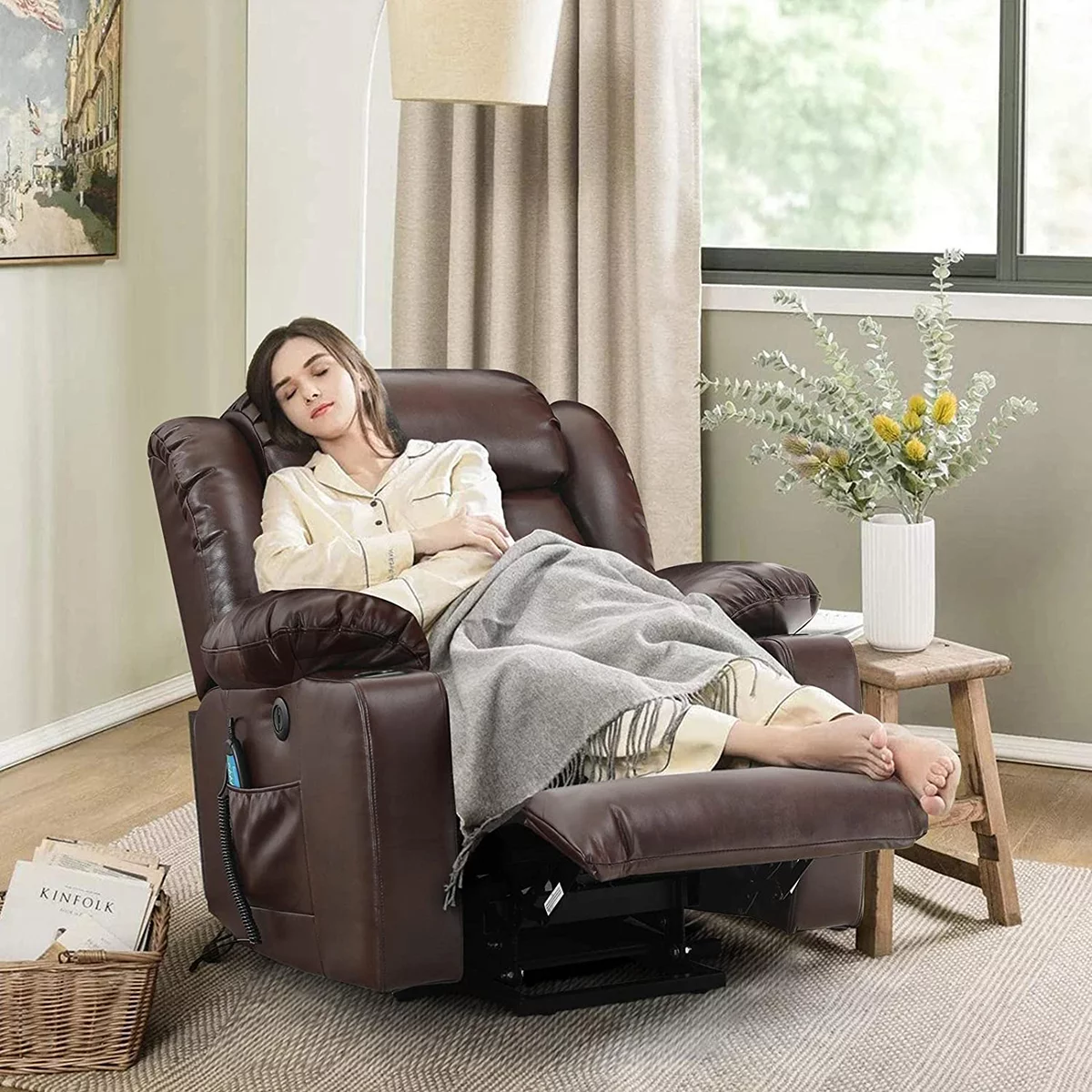 ZPL Faux Leather Recliner Chair Massage Rocker Chair with Heating and Vibration Function,8 Massage Point and 5 Massage Modes Reclining Chair for Home Office