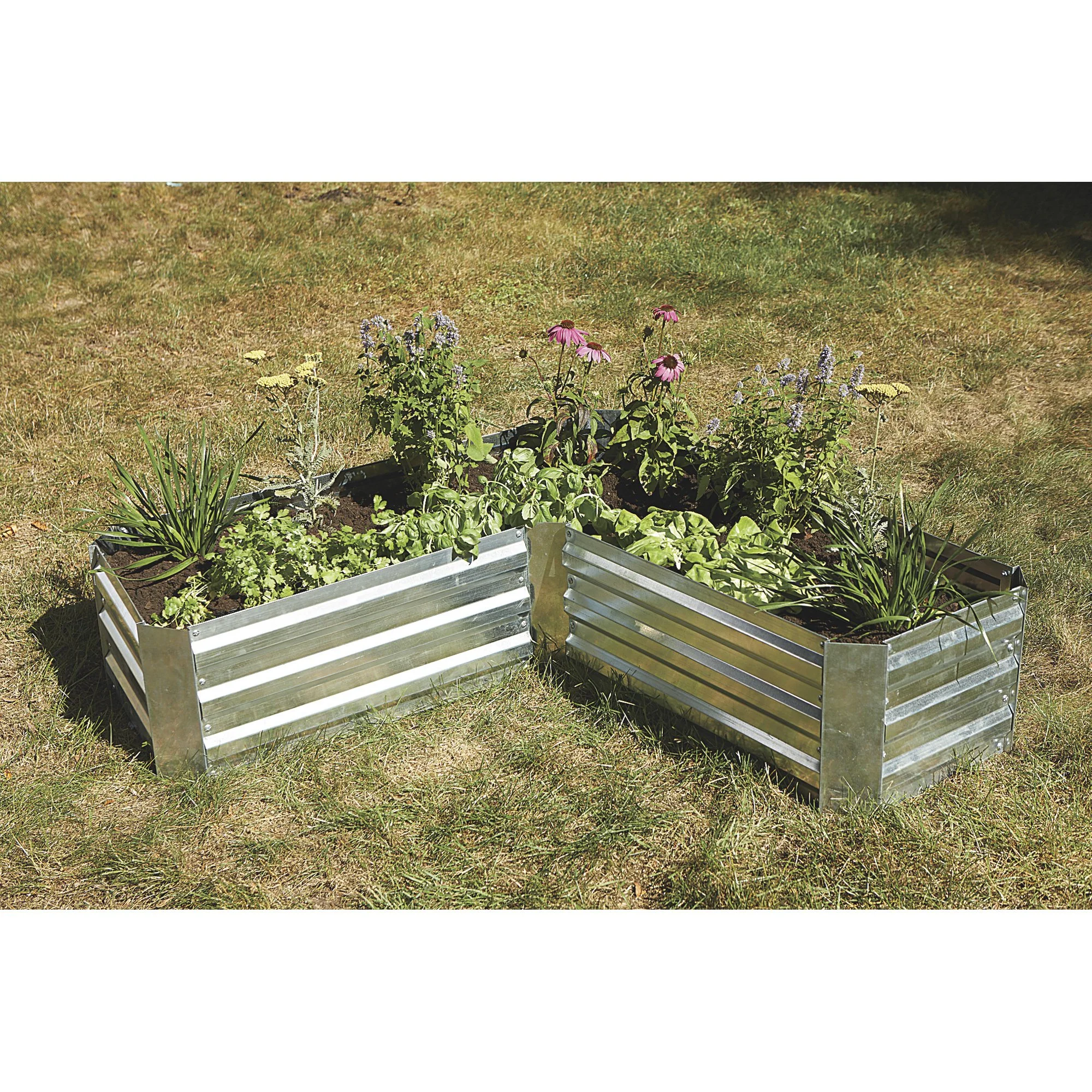 Ironton Galvanized Corrugated Steel L-Shaped Raised Garden Bed, 47-1/3in.L x 17-3/4in.W x 11-4/5in.D