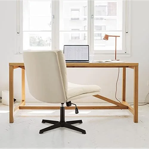 HYHBIBOOM Armless Office Desk Chair No Wheels PU Leather Wide Office Chair Criss Cross Legged Home Office Chair Mid-Back Computer Chair with Thickened Cushion Ergonomic Computer Task Chai