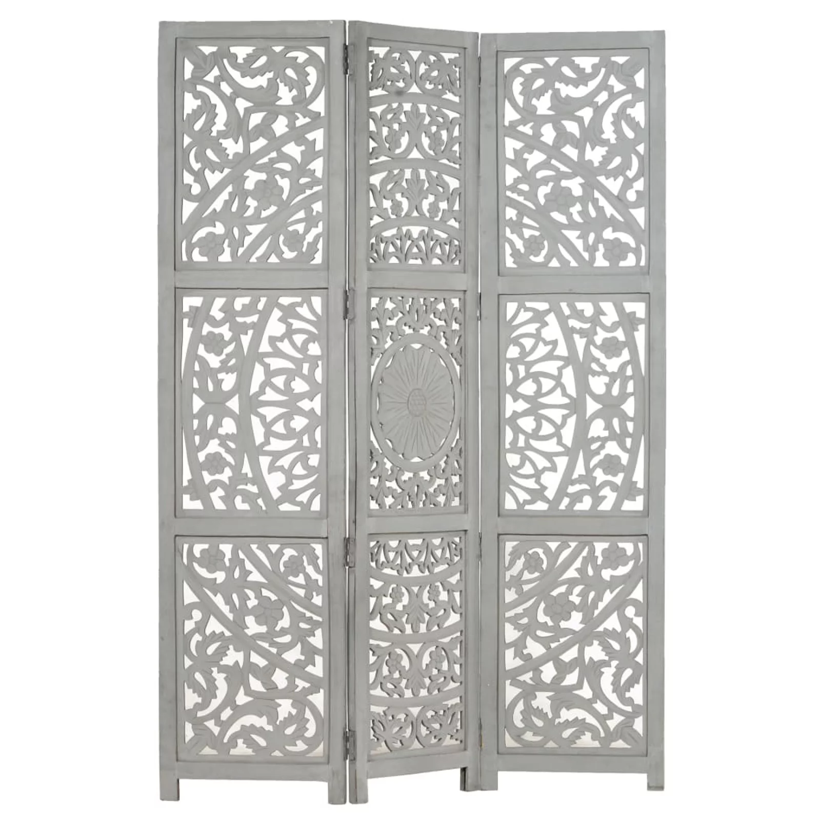 Hand carved 3-Panel Room Divider Gray 47.2
