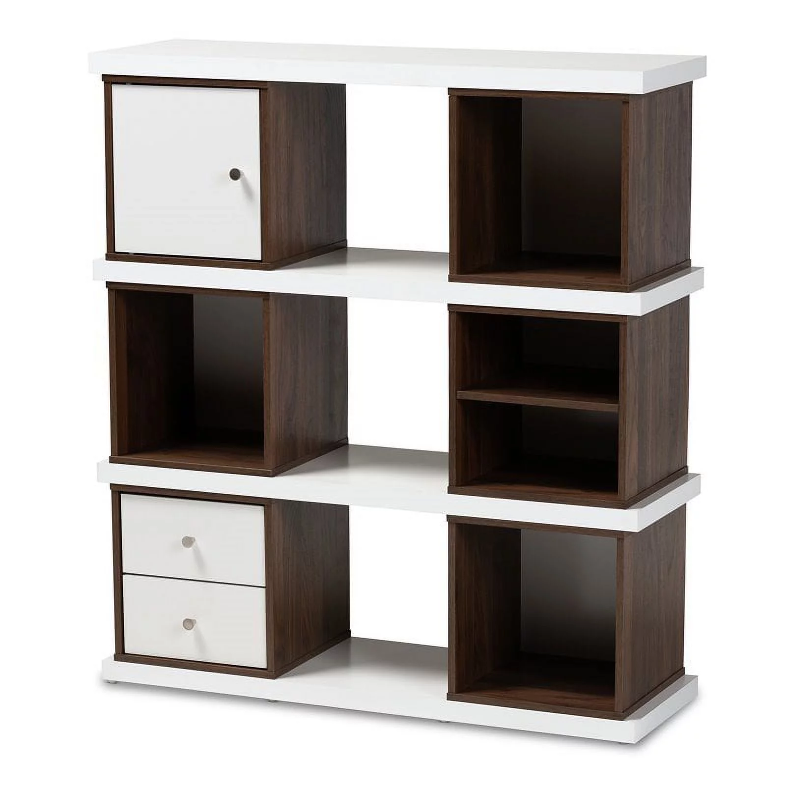 Bowery Hill Modern Two-Tone White and Walnut Finished 2-Drawer Bookcase