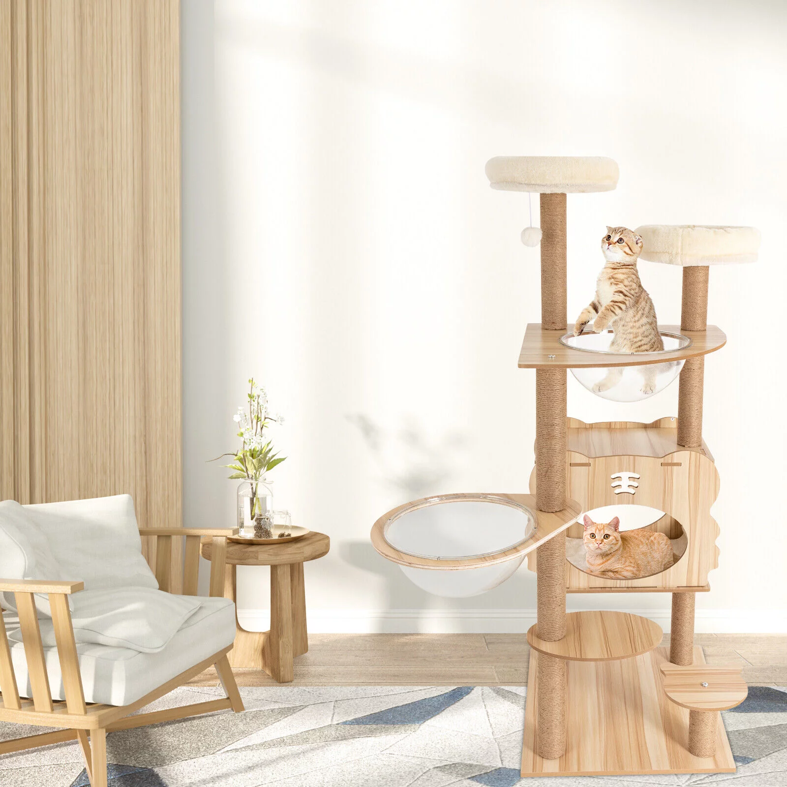 54in Cat Tree Scratching Post Play House Pet Kitty Playhouse Activity Cat Tree Tower W/ Cave for Indoor