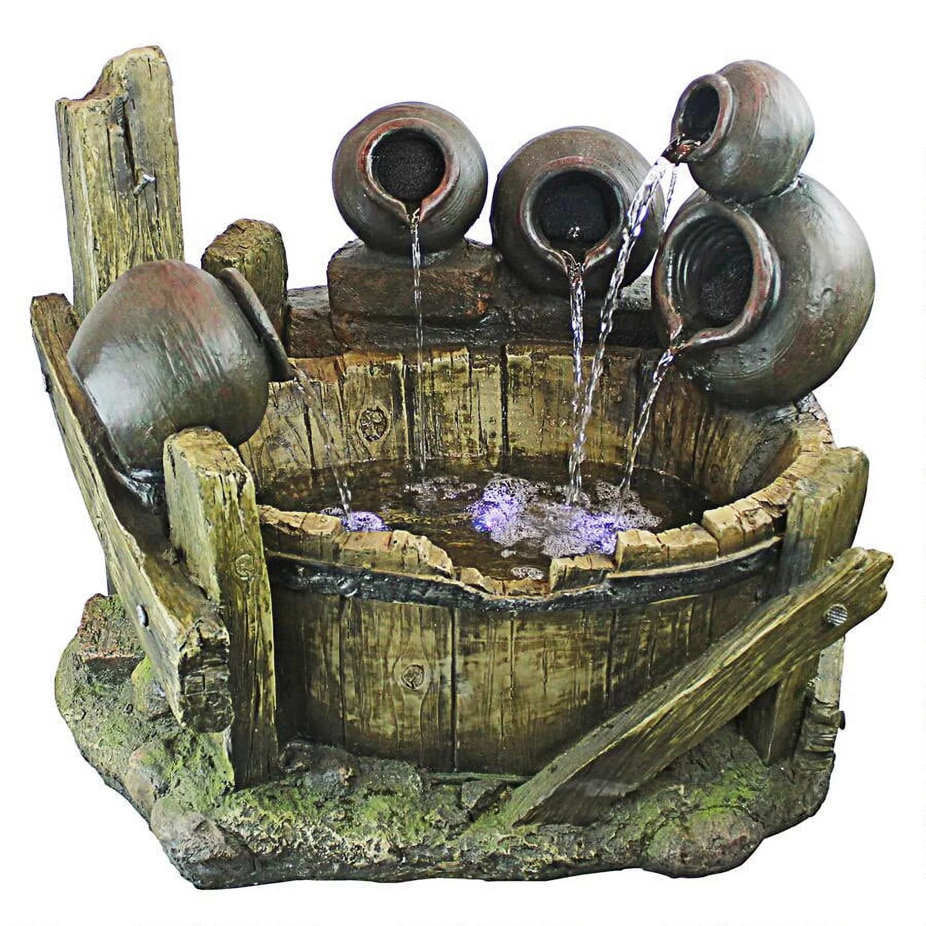 Design Toscano Urns and Barrel Cascading Waterfall Illuminated Garden Fountain