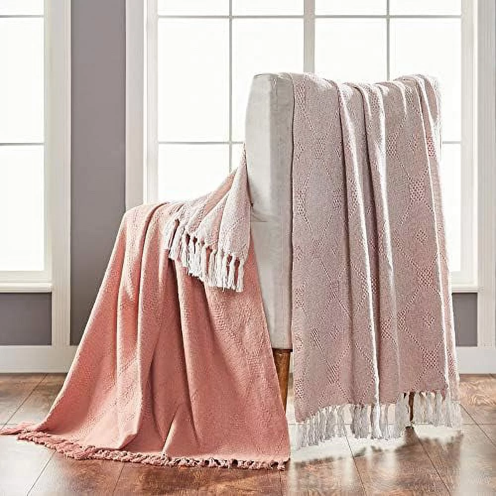 2 Pack 100% Cotton 50x60 Throw Coral Crème