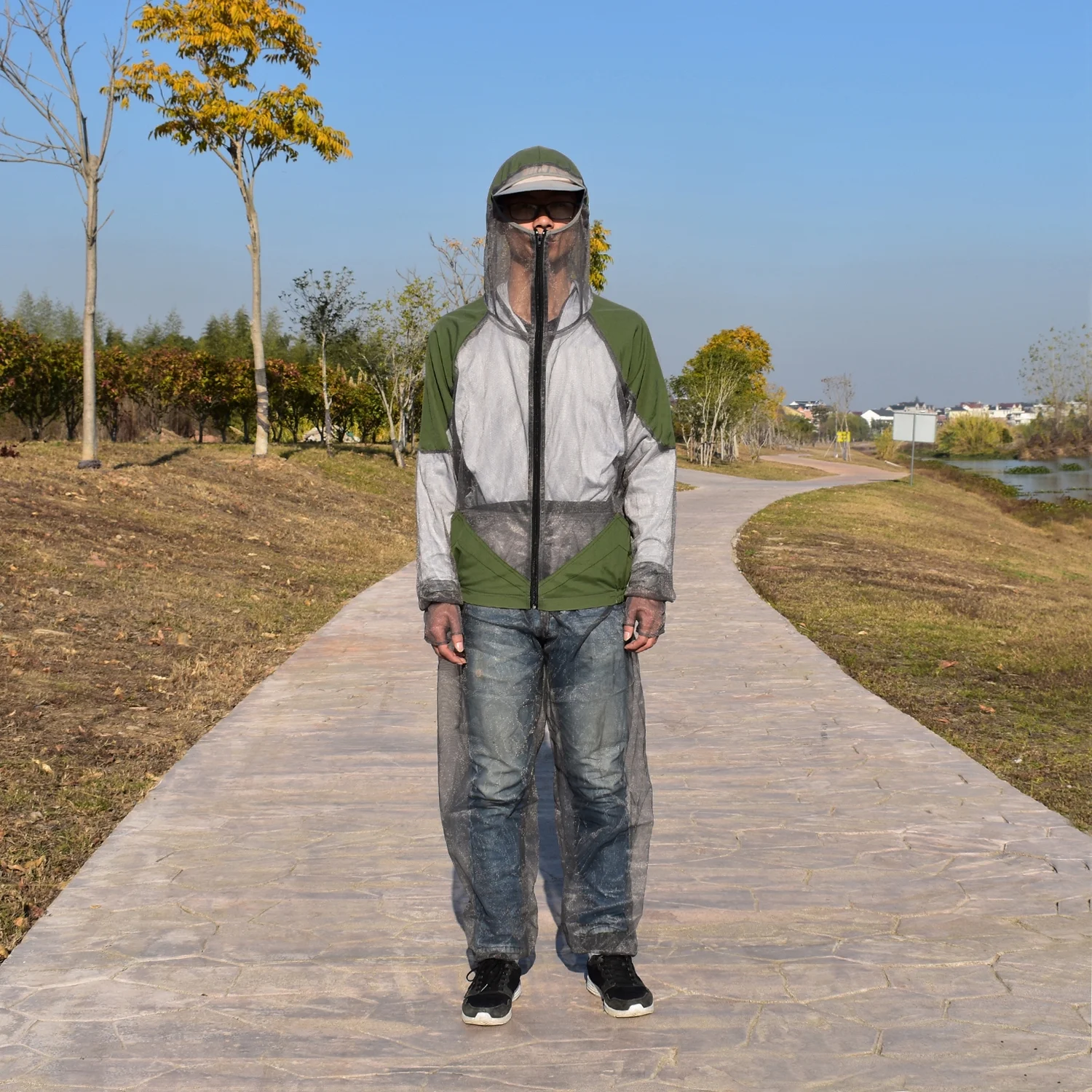 Meterk Outdoor Mosquito Repellent Suit Bug Jacket Mesh Hooded Suits Fishing Camping Jacket Protective Mesh Fishing Clothes Mosquito Suit