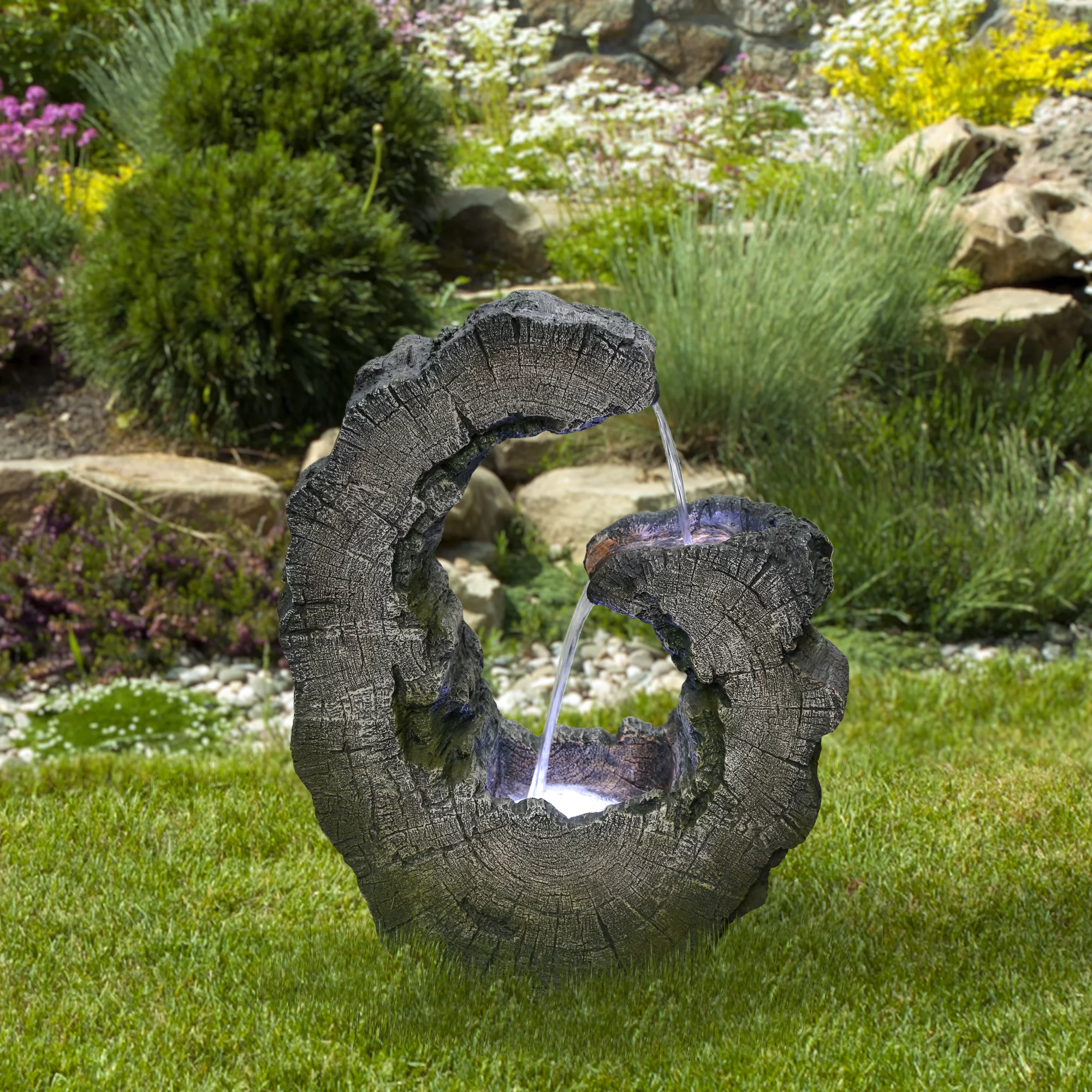 Northlight Lighted Tree Trunk Waterfall Outdoor Garden Water Fountain - 26