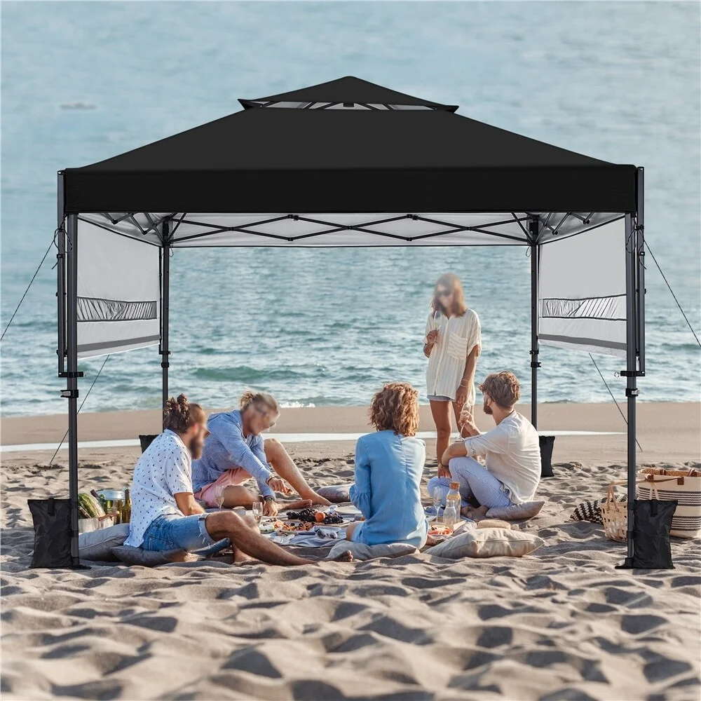 Yaheetech 10x17ft 2-tiered Gazebo Canopy with Side Awnings Black