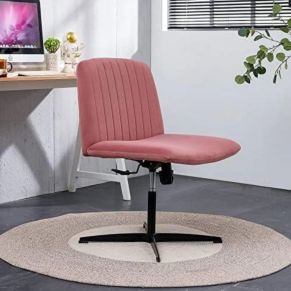 NTTBOBOEC Armless Office Desk Chair No Wheels  PU Adjustable Swivel Criss Cross Chair with 105 ° to 120 ° Elastic Recline and Padded Mid Back Ergonomic Task Chair Wide Chair Vanity Chai