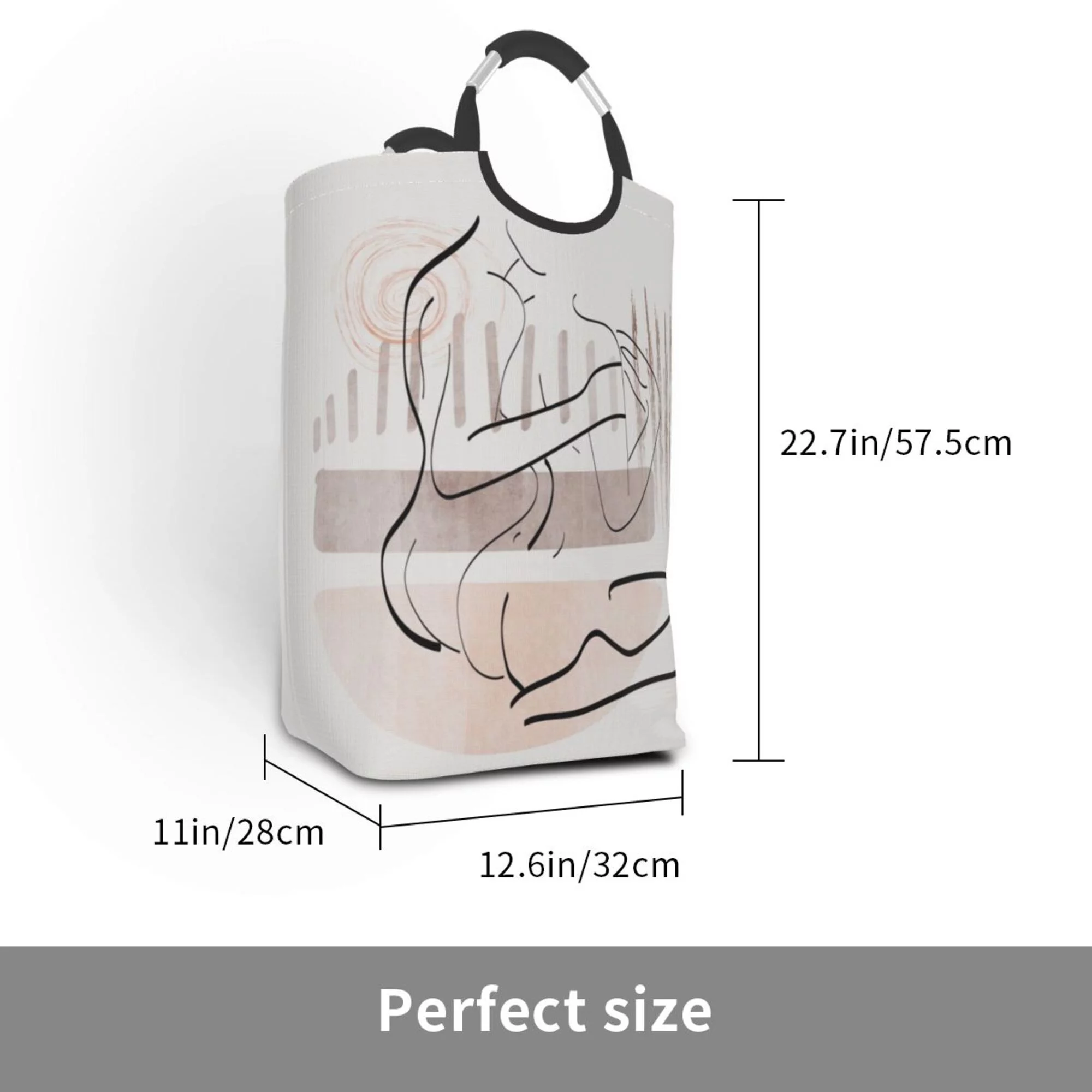 TEQUAN 50L Large Rectangular Laundry Hamper with Aluminum Handles, Boho Love Drawing Prints Waterproof Foldable Dirty Clothes Basket