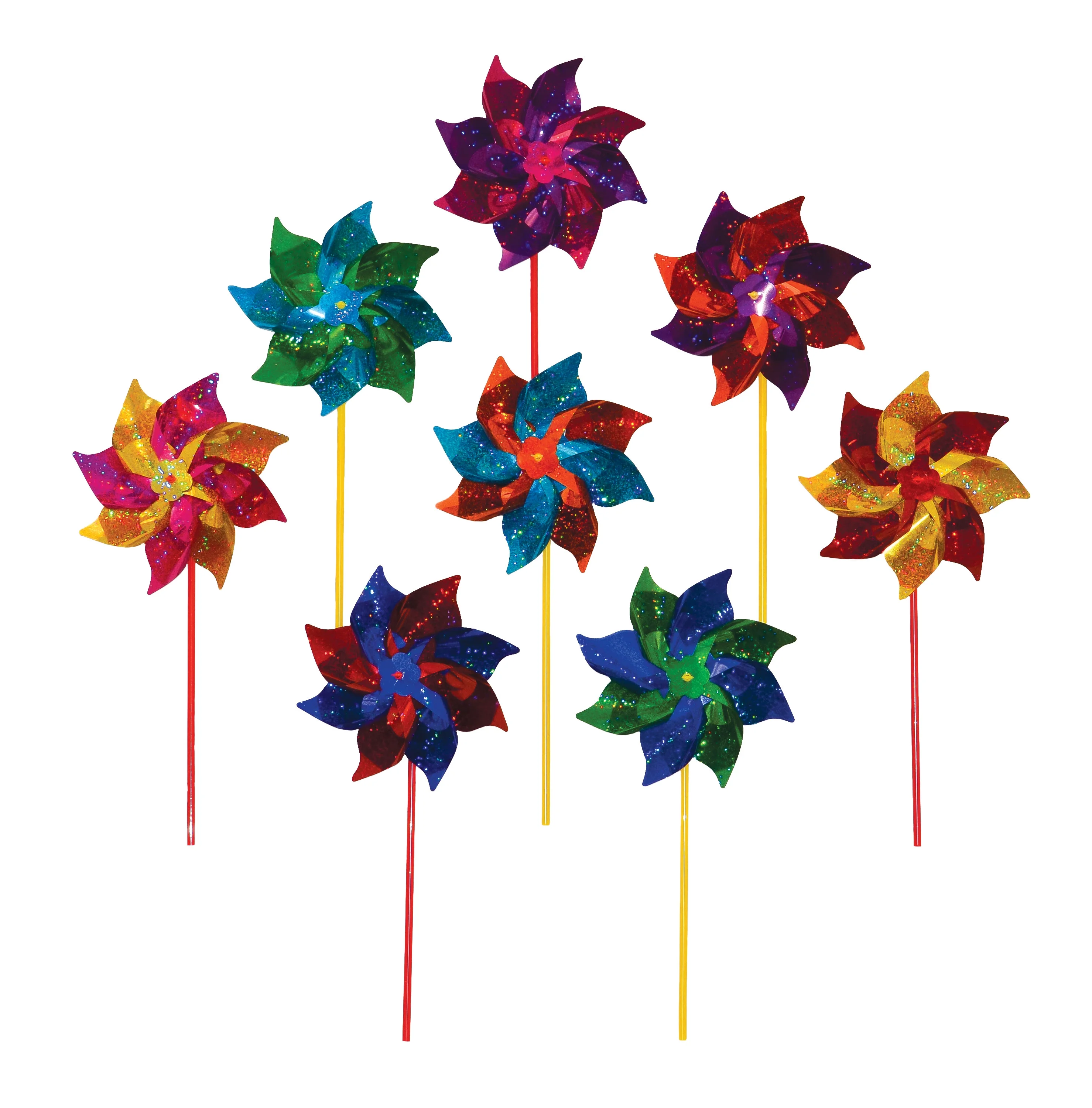 In the Breeze 2805-Packs — Classic Mylar Pinwheel - Assorted Two-Tone Color Spinners - 48 Pieces — Rainbow