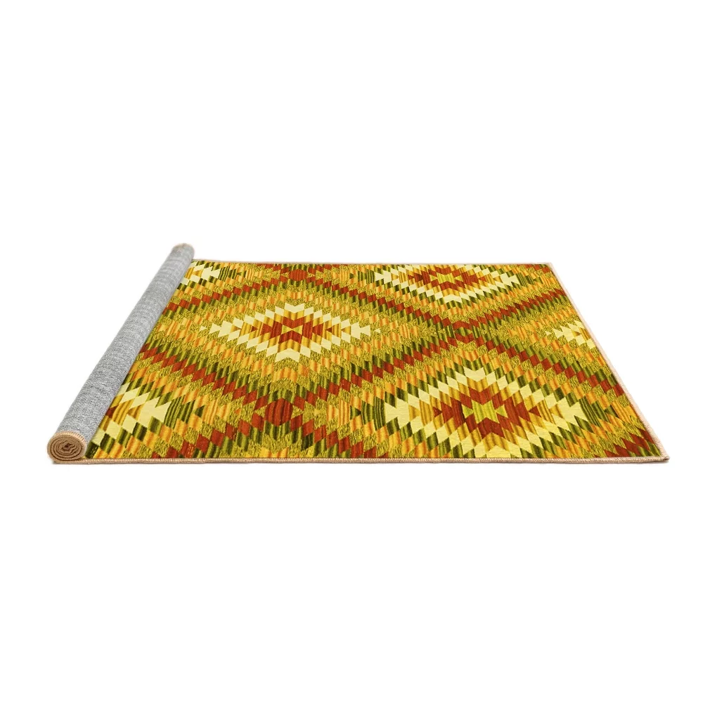 Ahgly Company Machine Washable Indoor Rectangle Southwestern Yellow Country Area Rugs, 5' x 7'