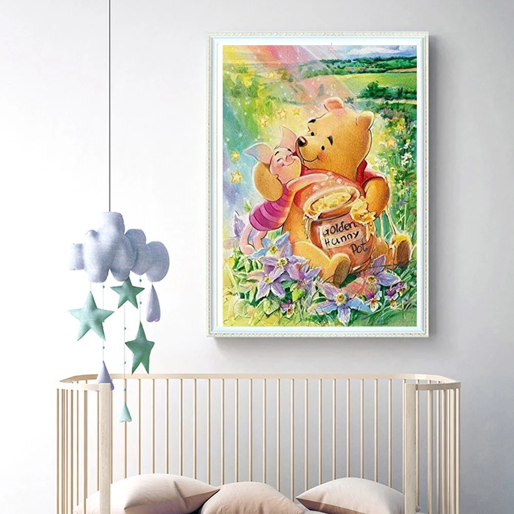 5D DIY Winnie the Pooh Diamond Painting by Number Kit for Adult, Full Drill Crystal Rhinestone Embroidery Cross Stitch Diamond Embroidery Dotz Kit for Home Wall Decor