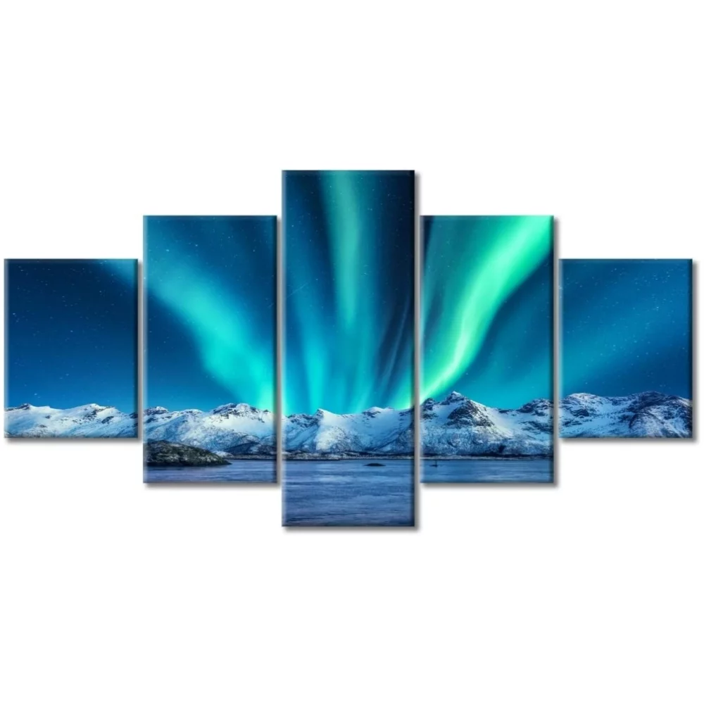 TISHIRON 5PCS Framed Aurora Borealis Landscape Theme Canvas Wall Art Set,60