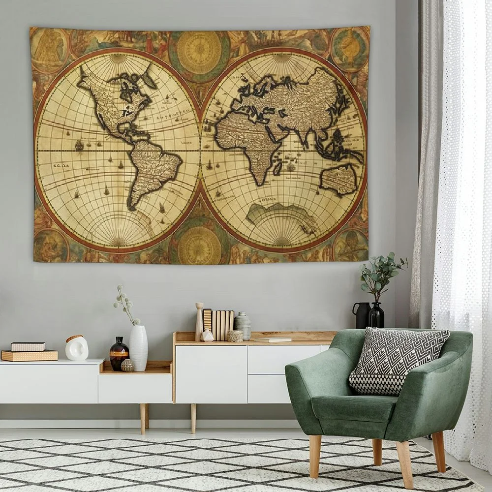 CANFLASHION Map Tapestry for Kids Student, Countries and Major Cities World Map Tapestry Educational Tapestry, Vintage Asia Europe South City Topography America Africa Japan Wall Tapestries