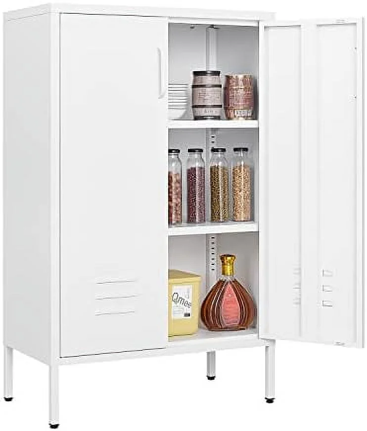 TQNLKGZ Metal Locker Cabinet  Accent Cabinet with 2 Adjustable Shelves  3-Layer  Cabinet with Doors and Legs  Metal  Cabinet for Home  Living Room  Mint Blue