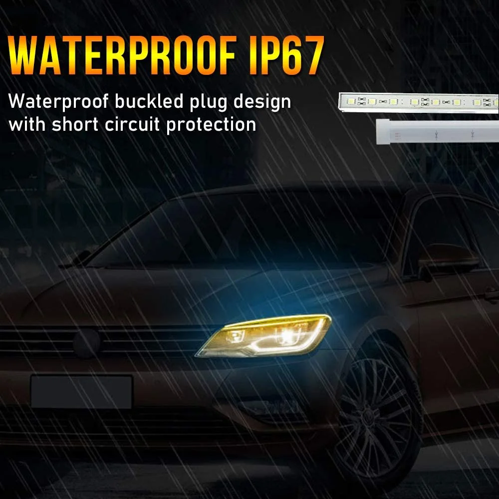 OPP ULITE Switchback Led Strip Light, Amber Turn Signal White DRL, 24 Inch Flexible Headlight Stirp Tube Lights (White Amber WYDT-60)