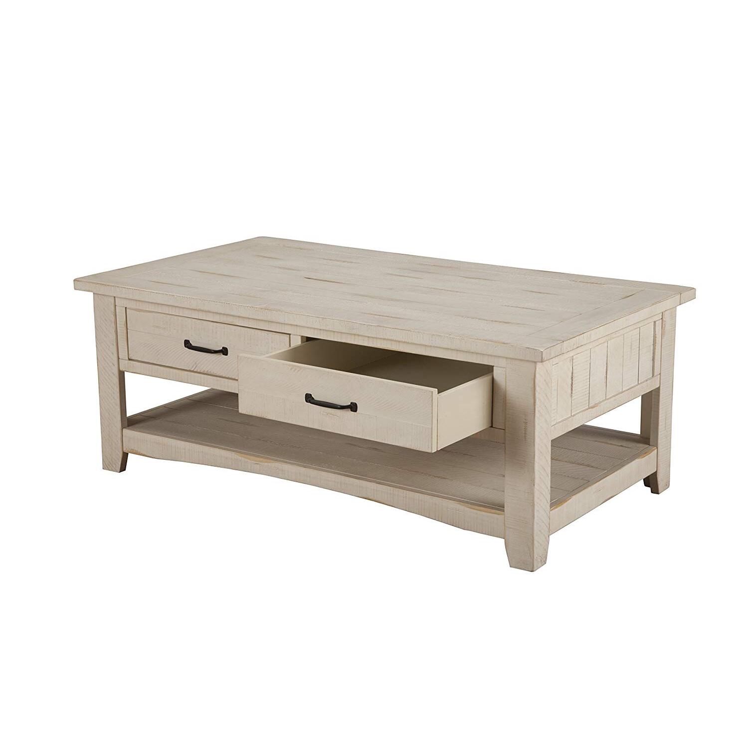 Wooden Coffee Table With Two Drawers, Antique White