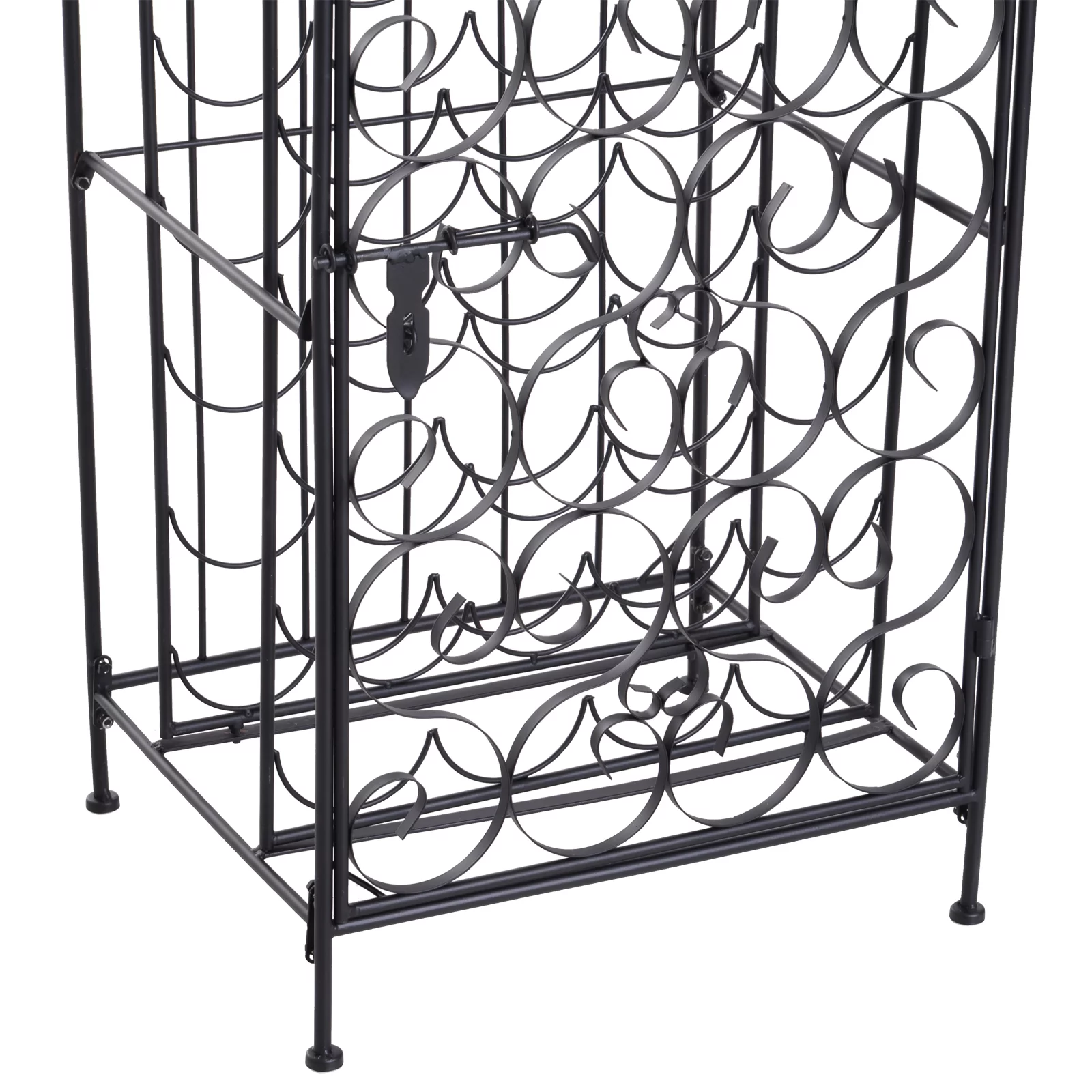HOMCOM 35 Bottle Wrought Iron Wine Rack Cabinet with Lock,  Black