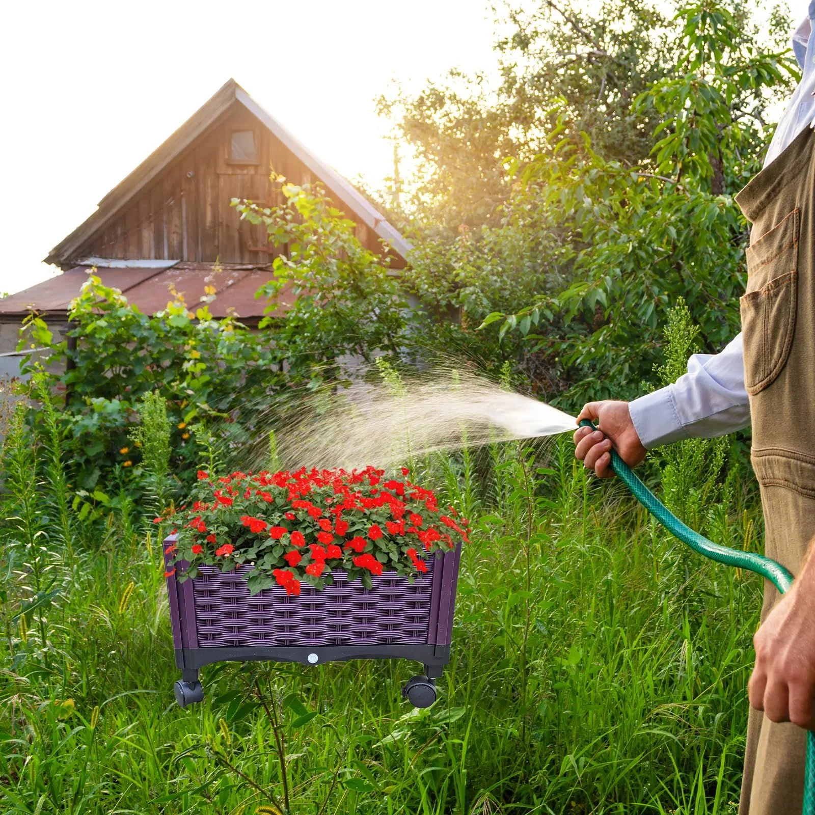 Mobile Rolling Raised Garden Bed with Self-Watering Device - Effortlessly Grow Your Favorite Plants