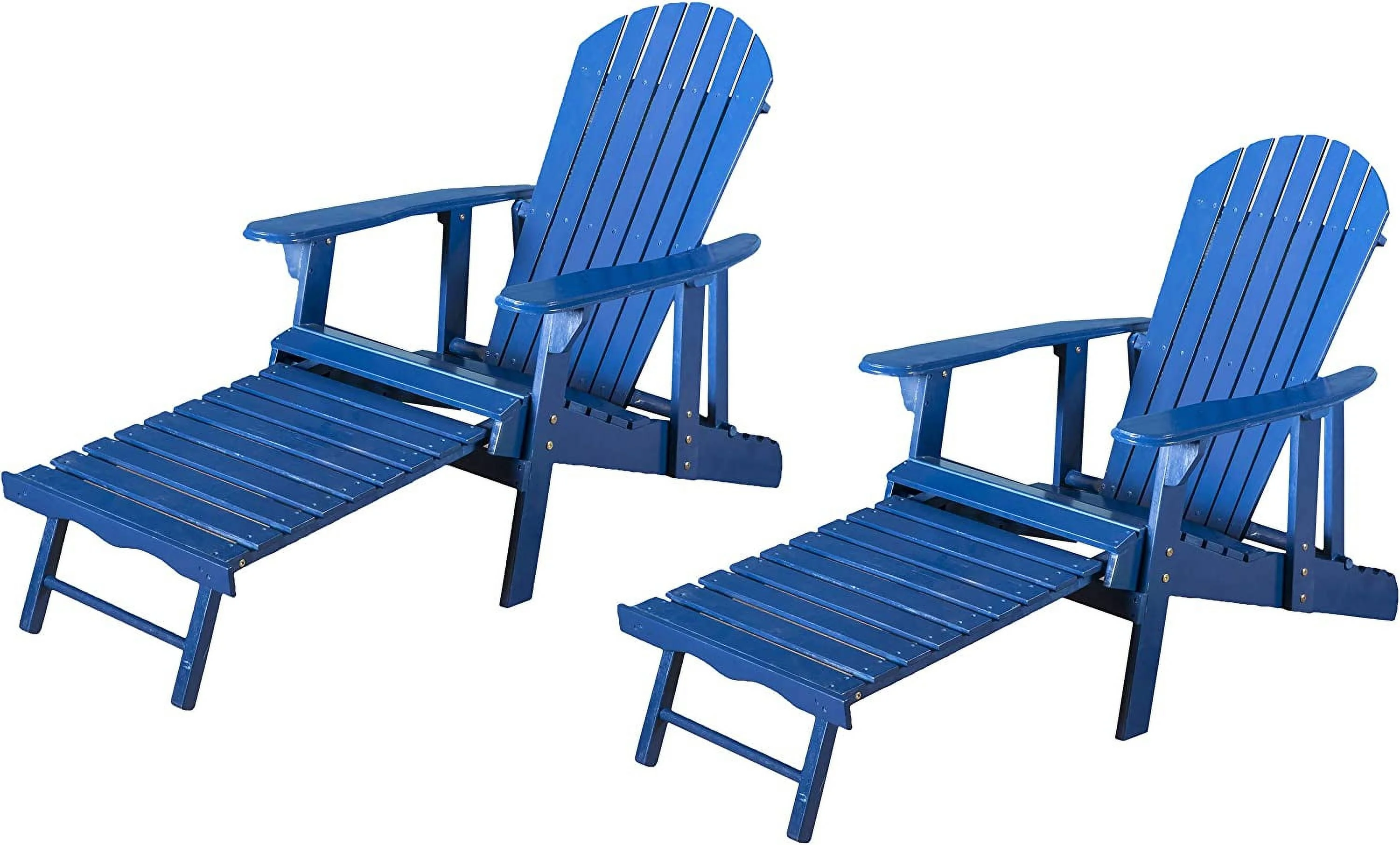 Halley Outdoor Reclining Wood Adirondack Chair With Footrest (2, Navy Blue)