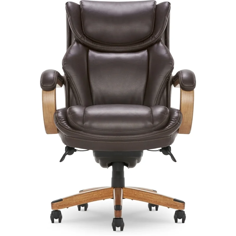 Scranton & Co Modern Faux Leather & Wood Executive Chair in Coffee Brown