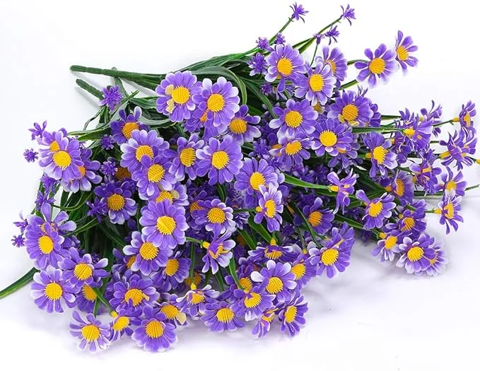 Zukuco 4 Bundles Artificial Daisy Flowers Fake Daisies Faux Plastic Greenery Shrub Plant for Spring Summer Wedding Home Office Farmhouse Party Decor