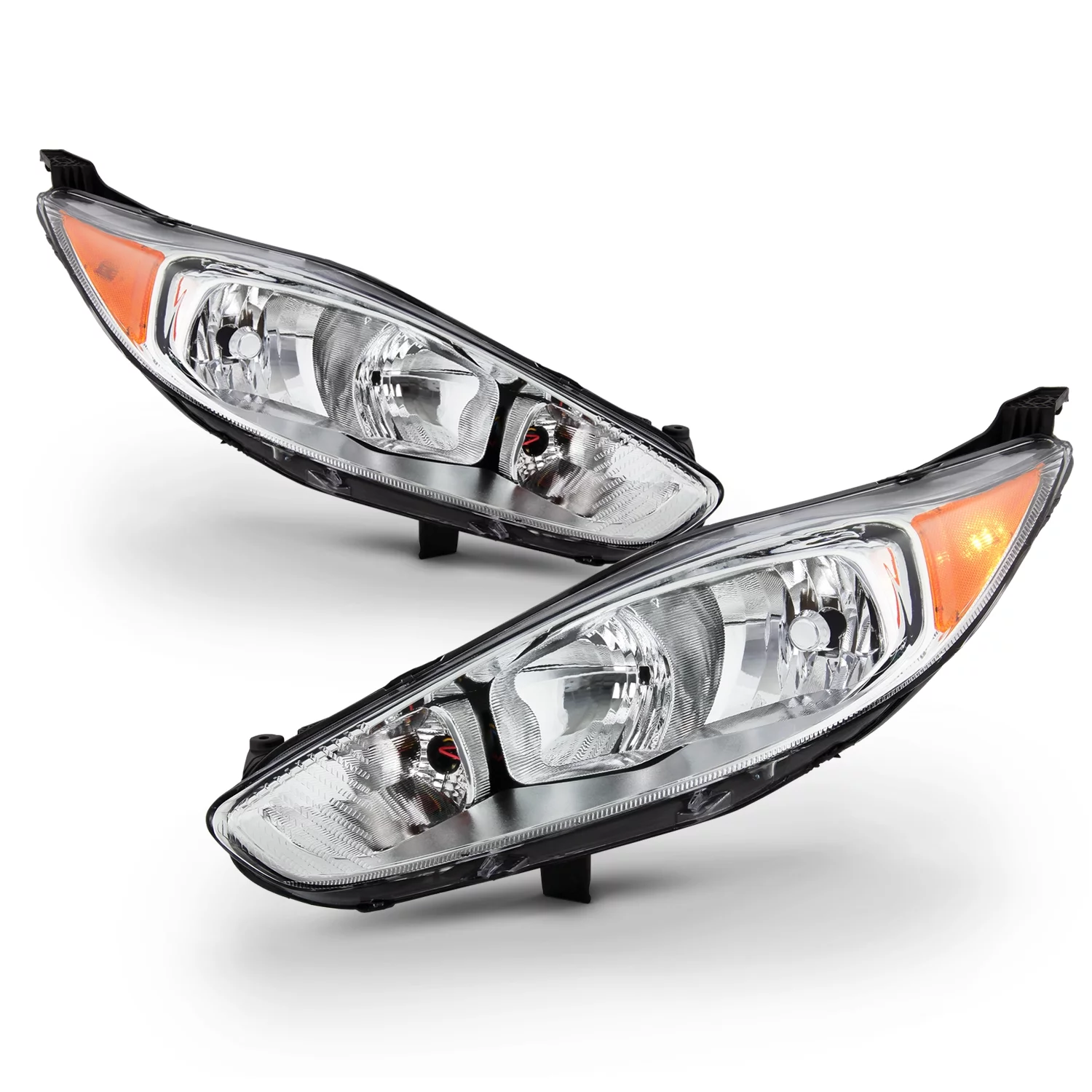 AKKON - Fits 2014 2015 2016 2017 Ford Fiesta Titanium Sedan Hatchback [Halogen Type] Chrome Headlights Pair Left+Right Headlamp