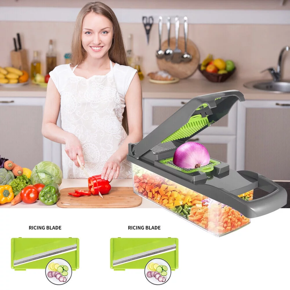 KingFurt 13-in-1 Multifunctional Vegetable Chopper Easy to Clean, 8 Diversified Blades, Save Cooking Time